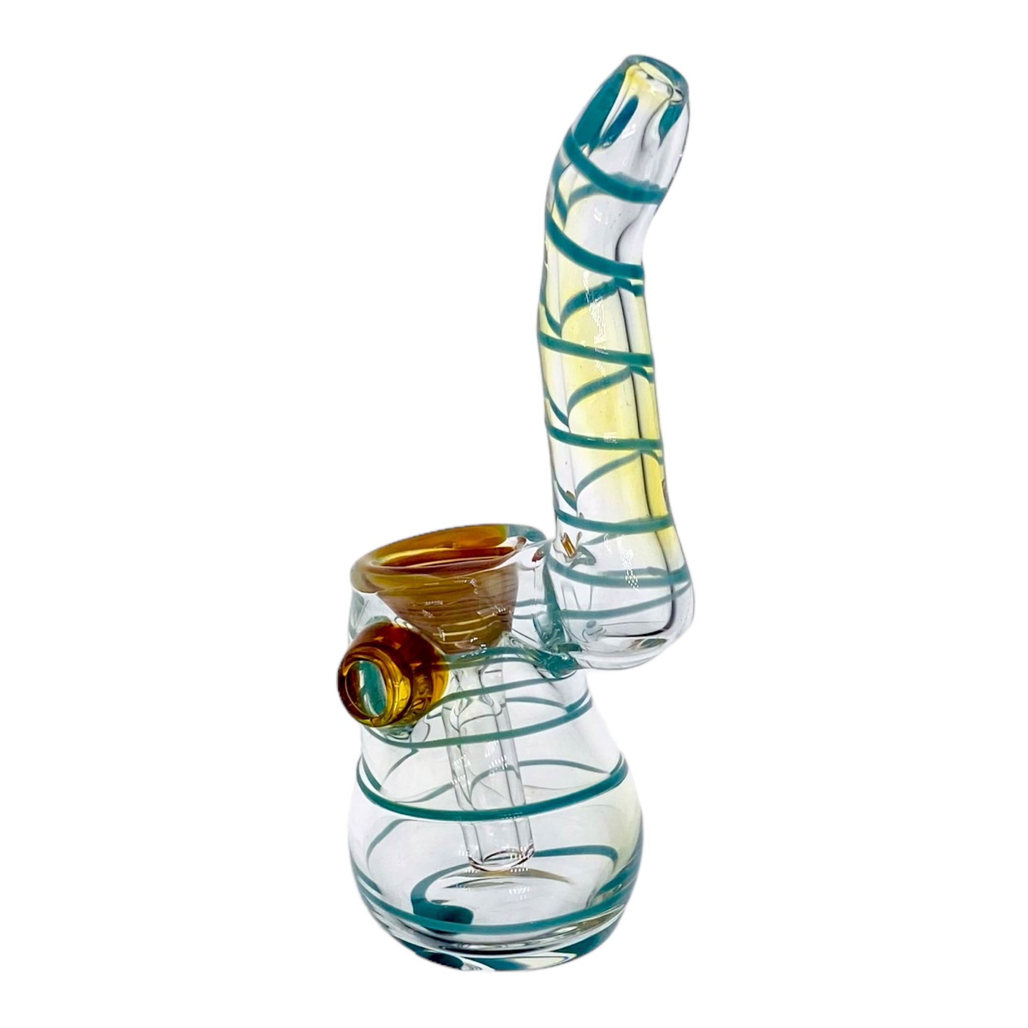 Glass Stand Up Bubbler Bong Teal Linework Color Changing