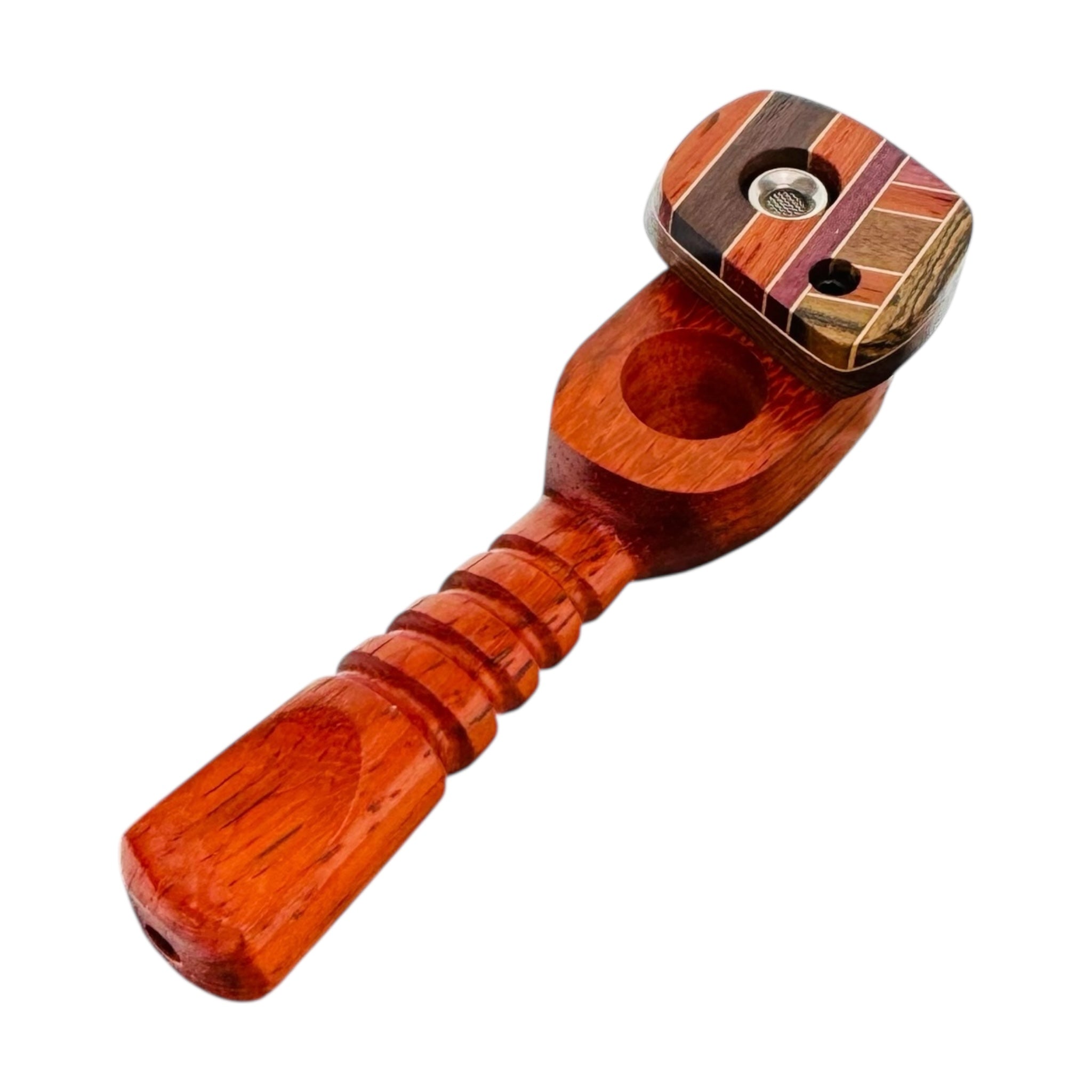 4.75" Hand Pipe With Diagonal Wood Inlay With Swiveling Lid Cap With Vent