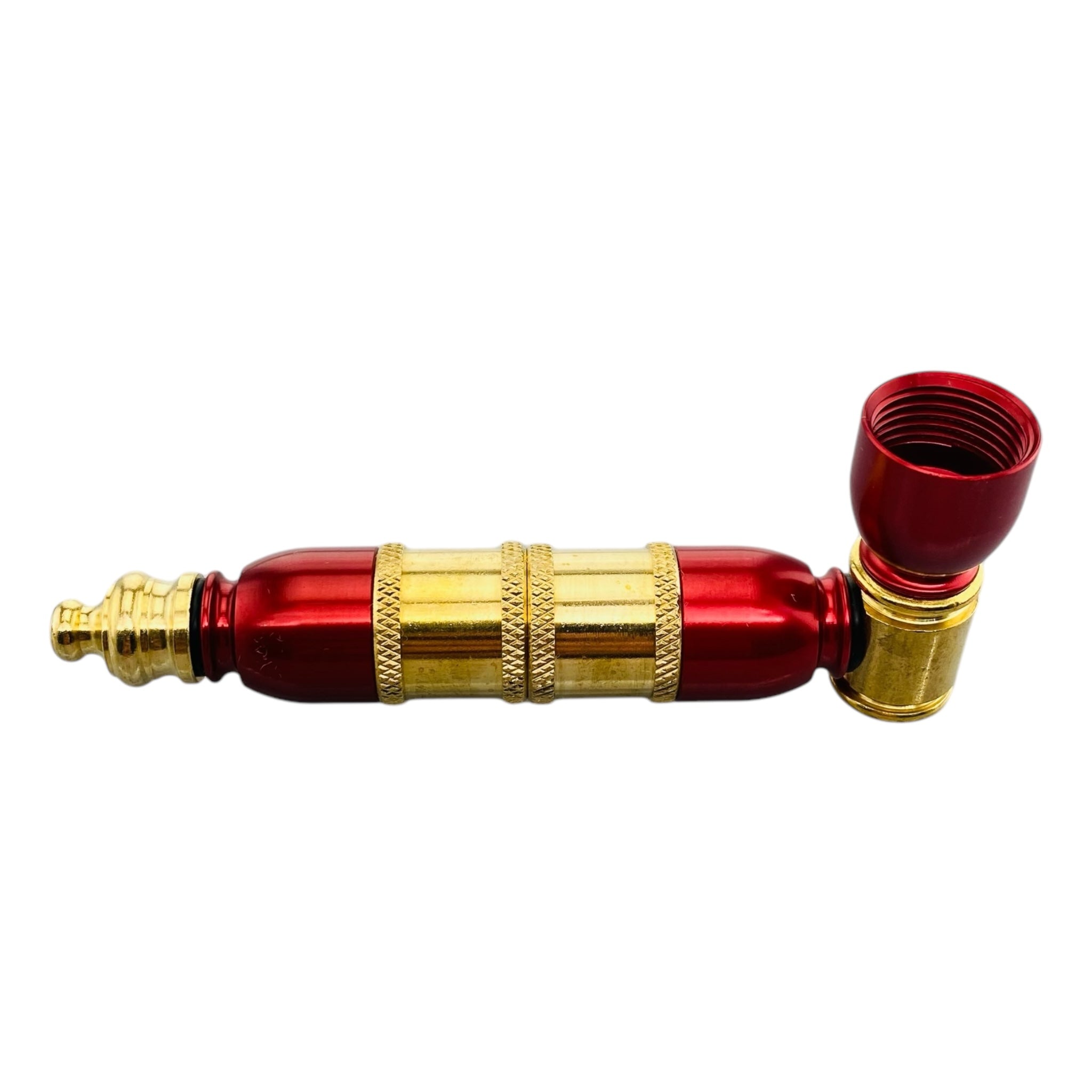 red and gold aluminum metal hand pipe for weed pot cannabis or tobacco for sale