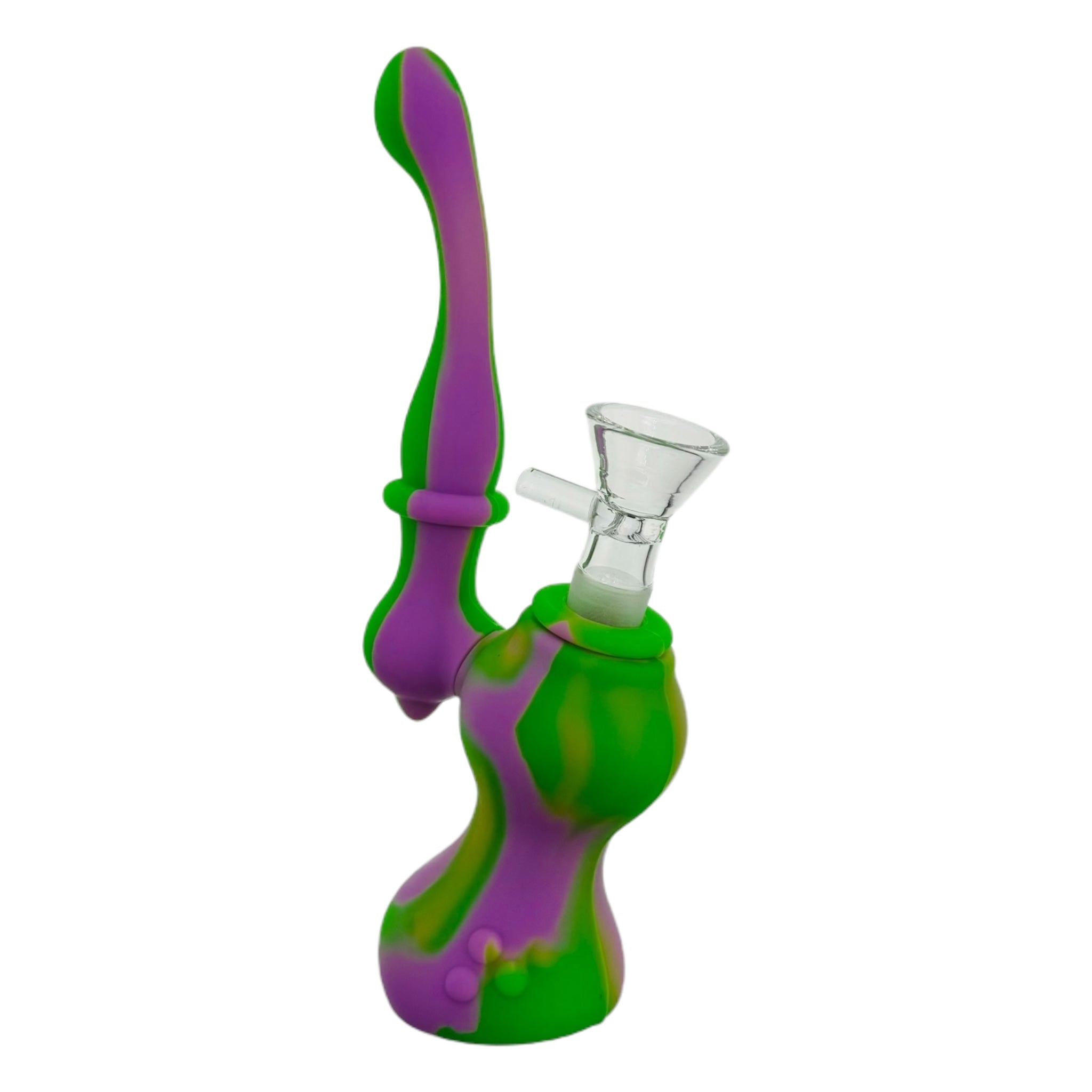 Purple And Green Stand Up Silicone Rubber Bubbler Bong