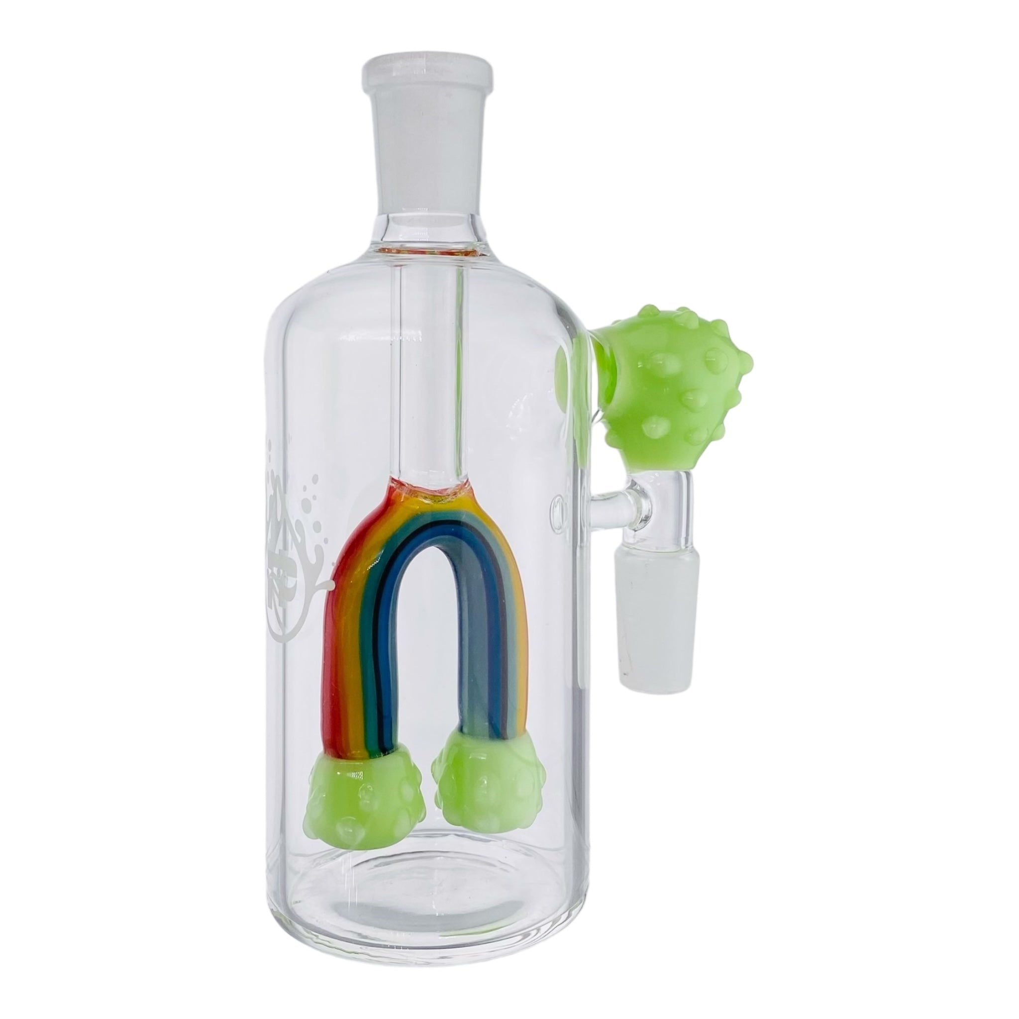 Pulsar Glass Green Clouds And Rainbow 14mm Ash Cathcer With 45 Degree Joint
