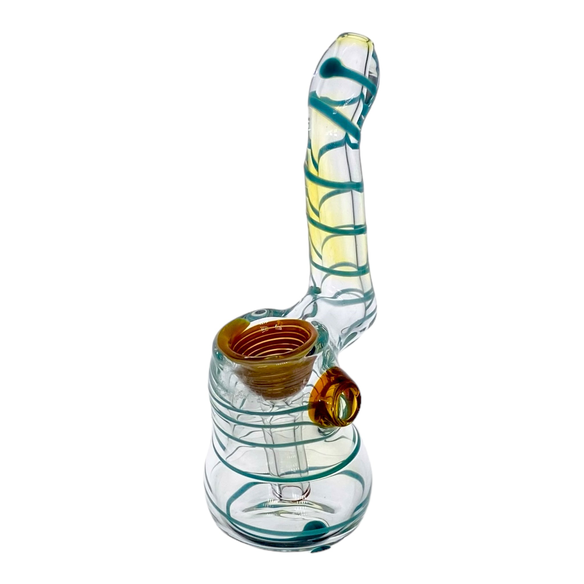 Glass Stand Up Bubbler Bong Teal Linework Color Changing