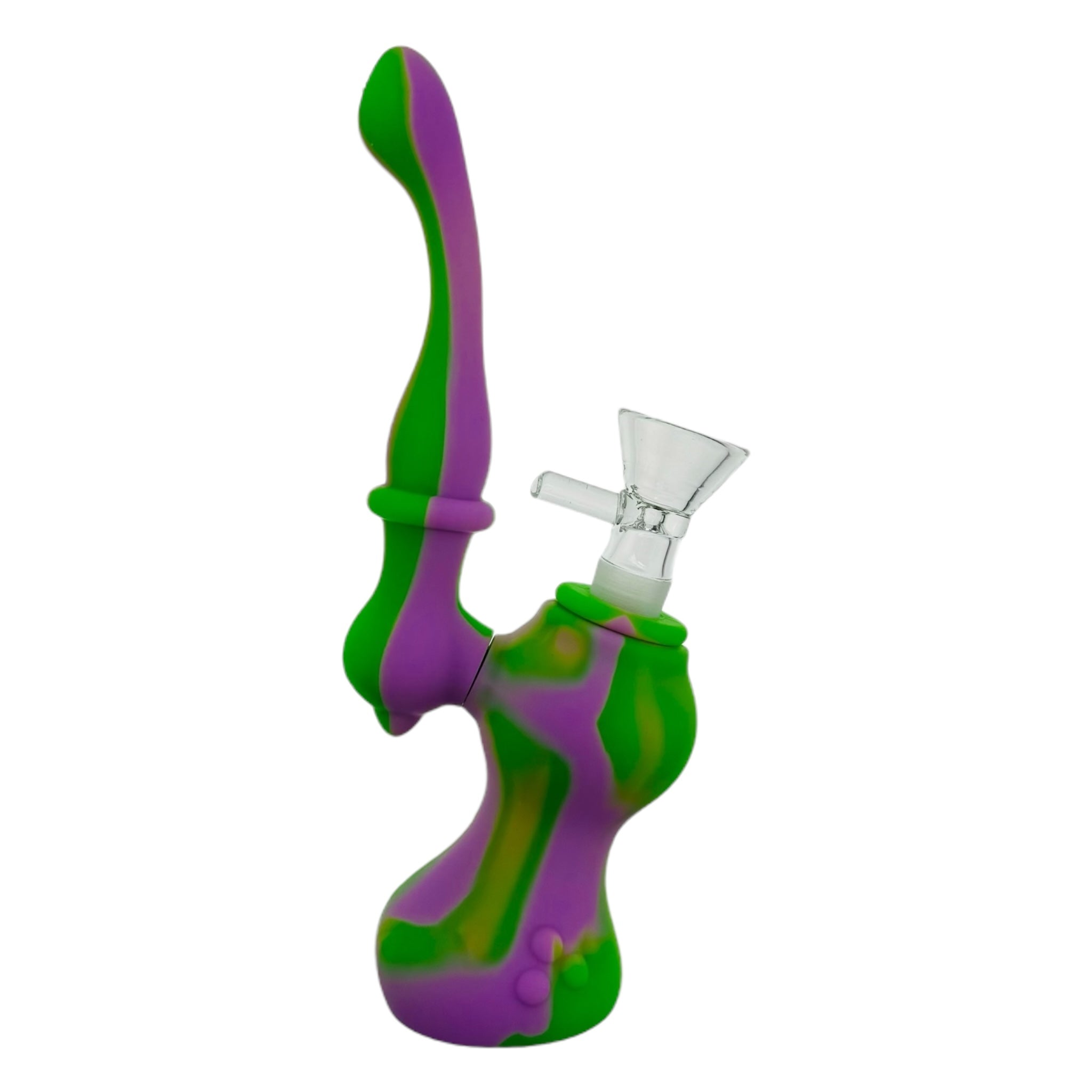 Purple And Green Stand Up Silicone Rubber Bubbler Bong