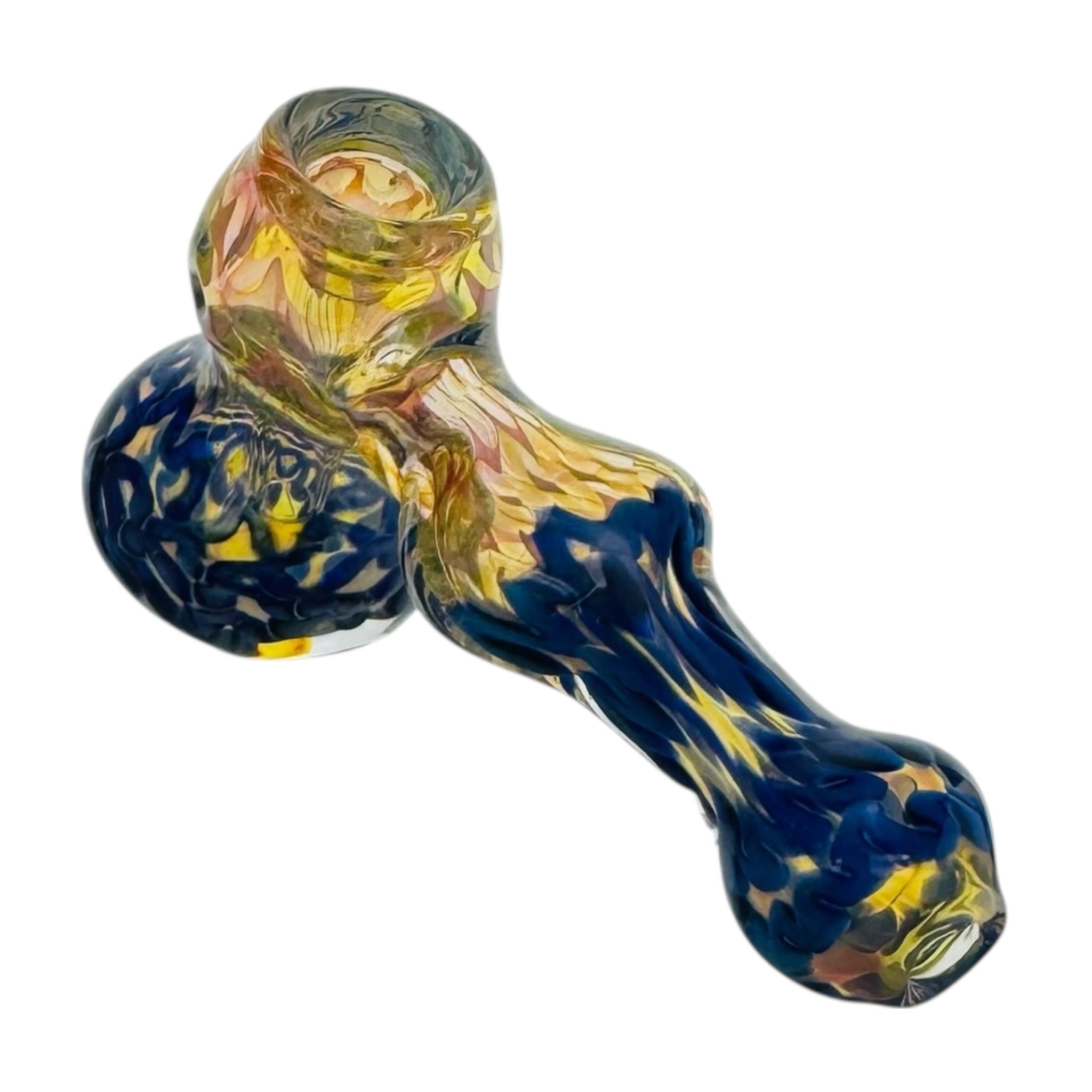 Mini Glass Bubbler Water Pipe With Inside Out Blue Linework And Fuming