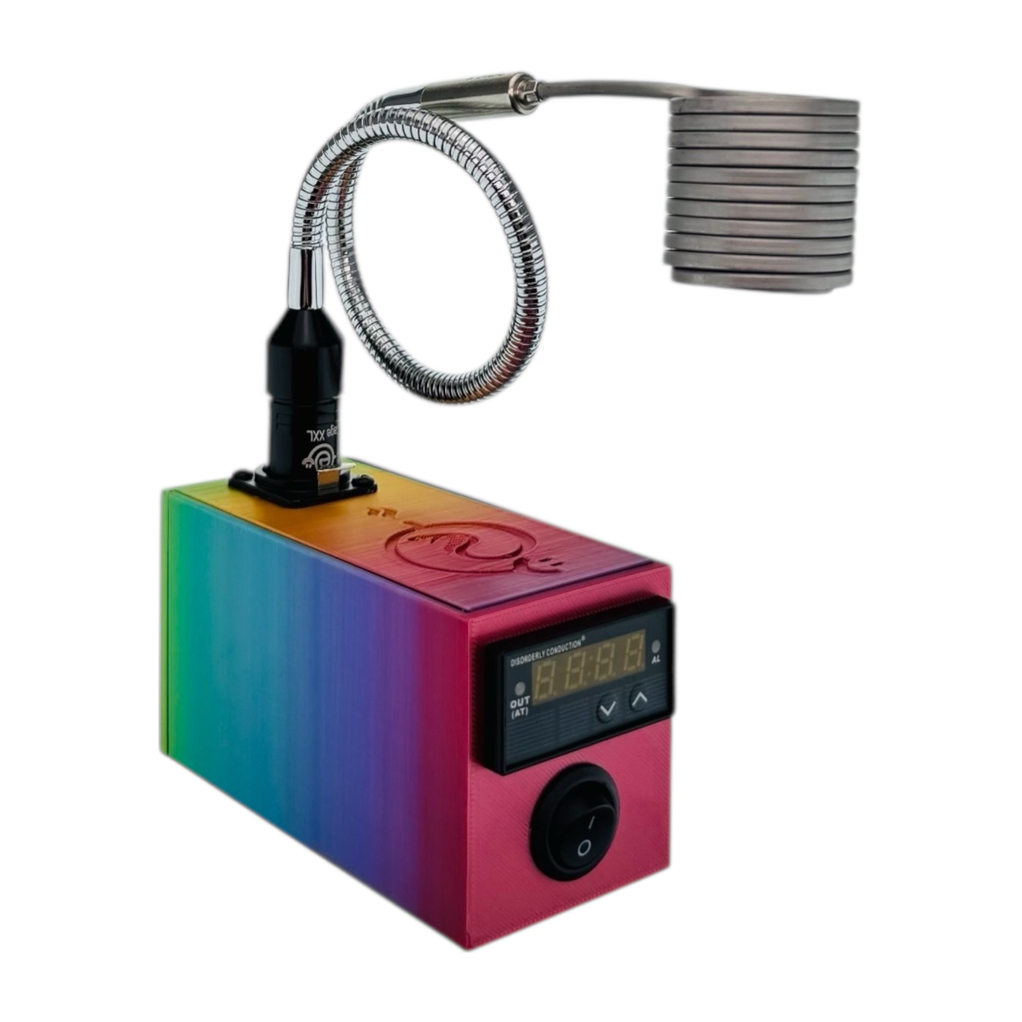 Disorderly Conduction Enail - DC Heat Station E-Nail 3D Printed Controller With V2 XXL Slurper Cobra Coil - Rainbow Fade