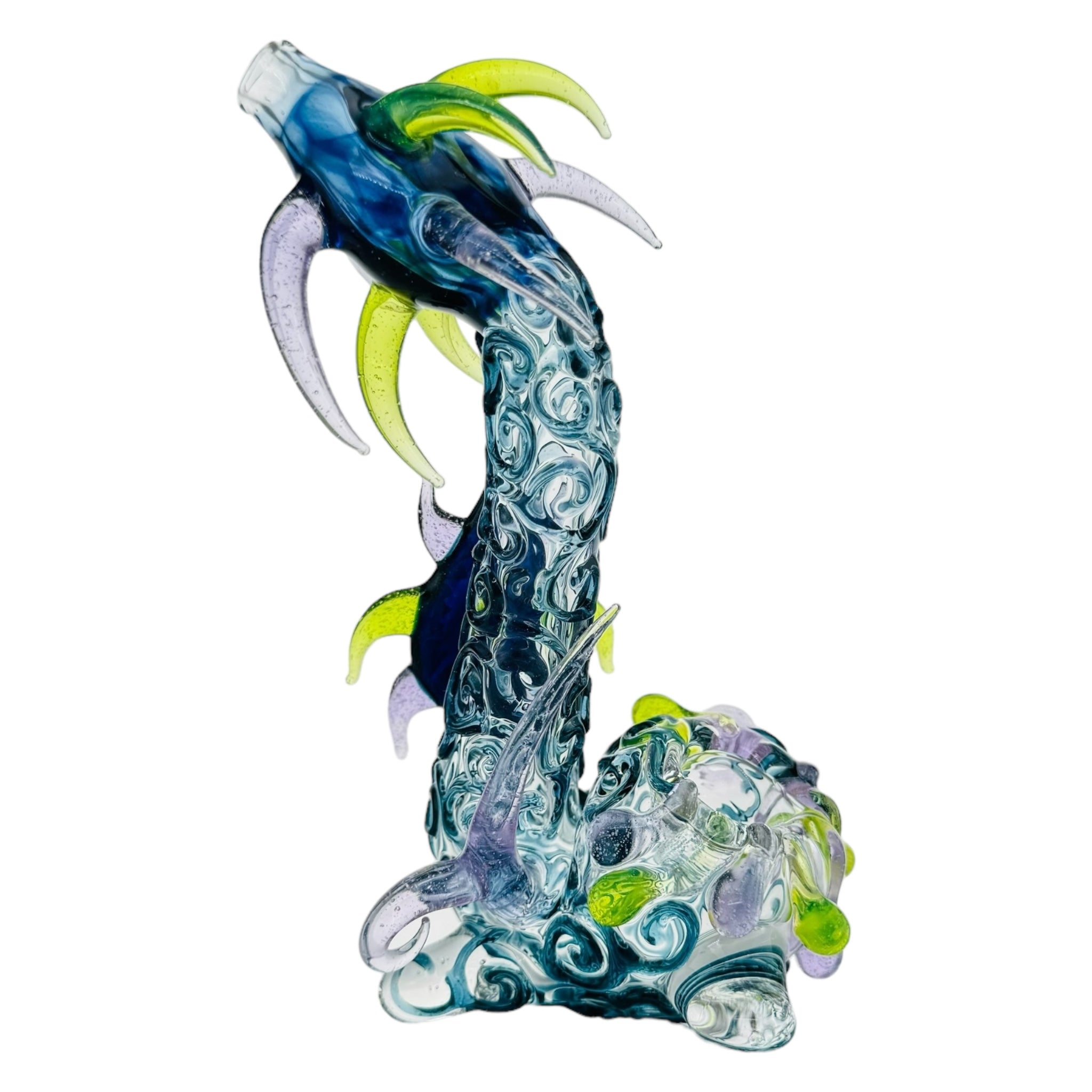 Heady Glass Sherlock for cannabis With Blue And Green Horns And Linework for sale