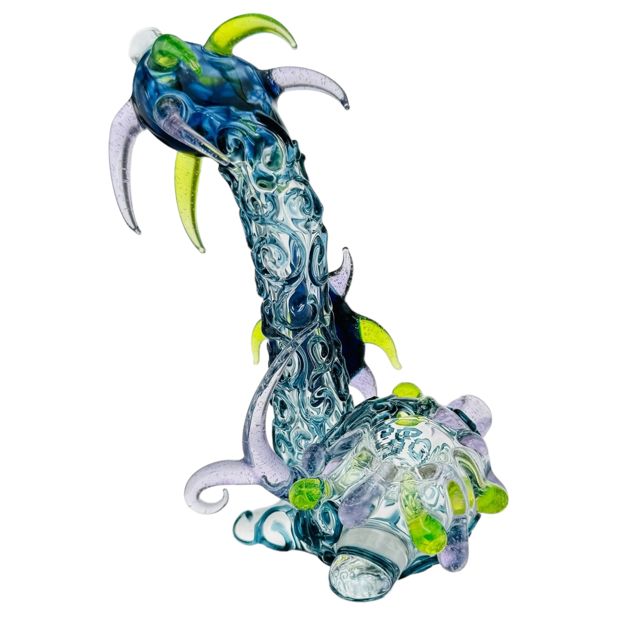 Heady Glass Sherlock for cannabis With Blue And Green Horns And Linework for sale