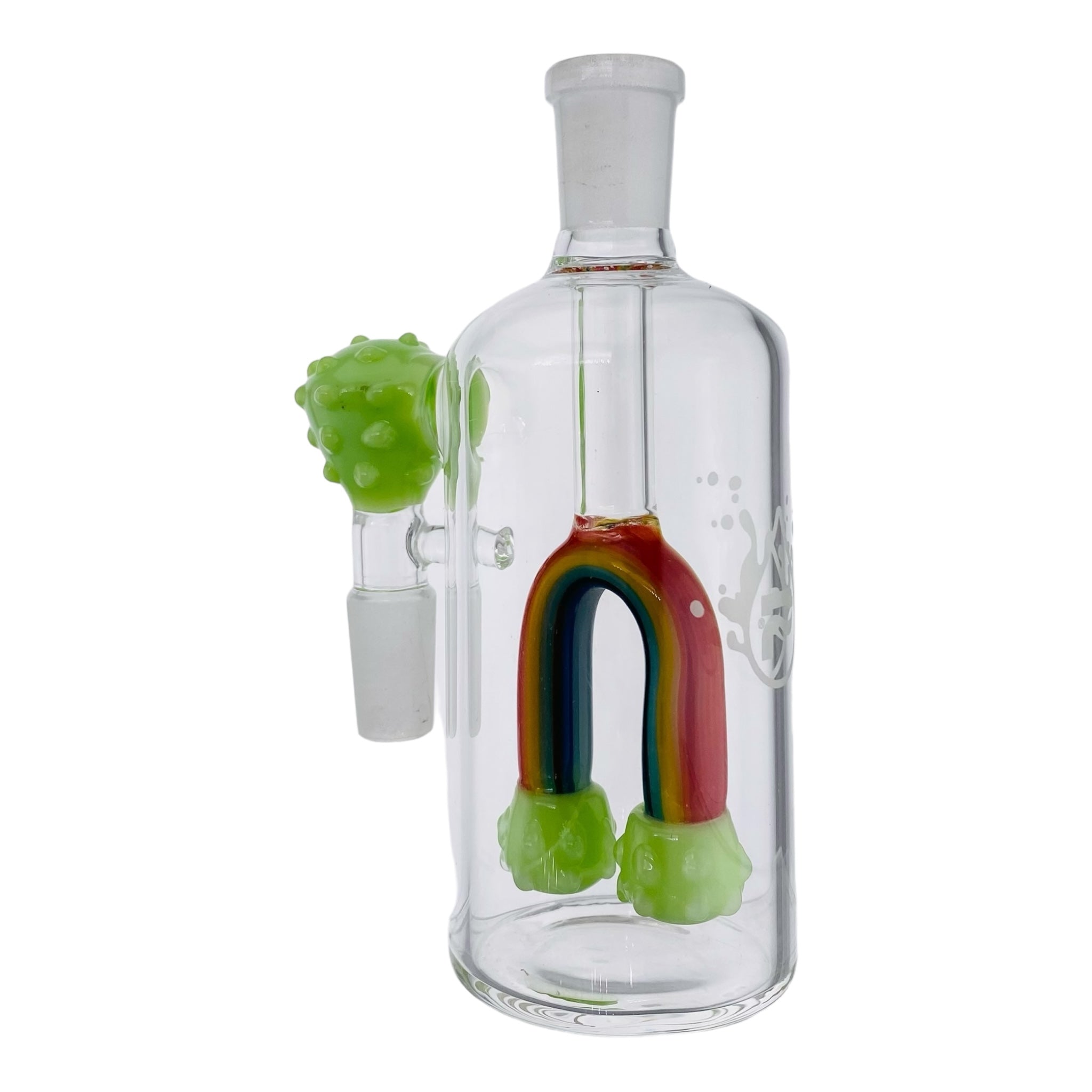 Pulsar Glass Green Clouds And Rainbow 14mm Ash Cathcer With 45 Degree Joint