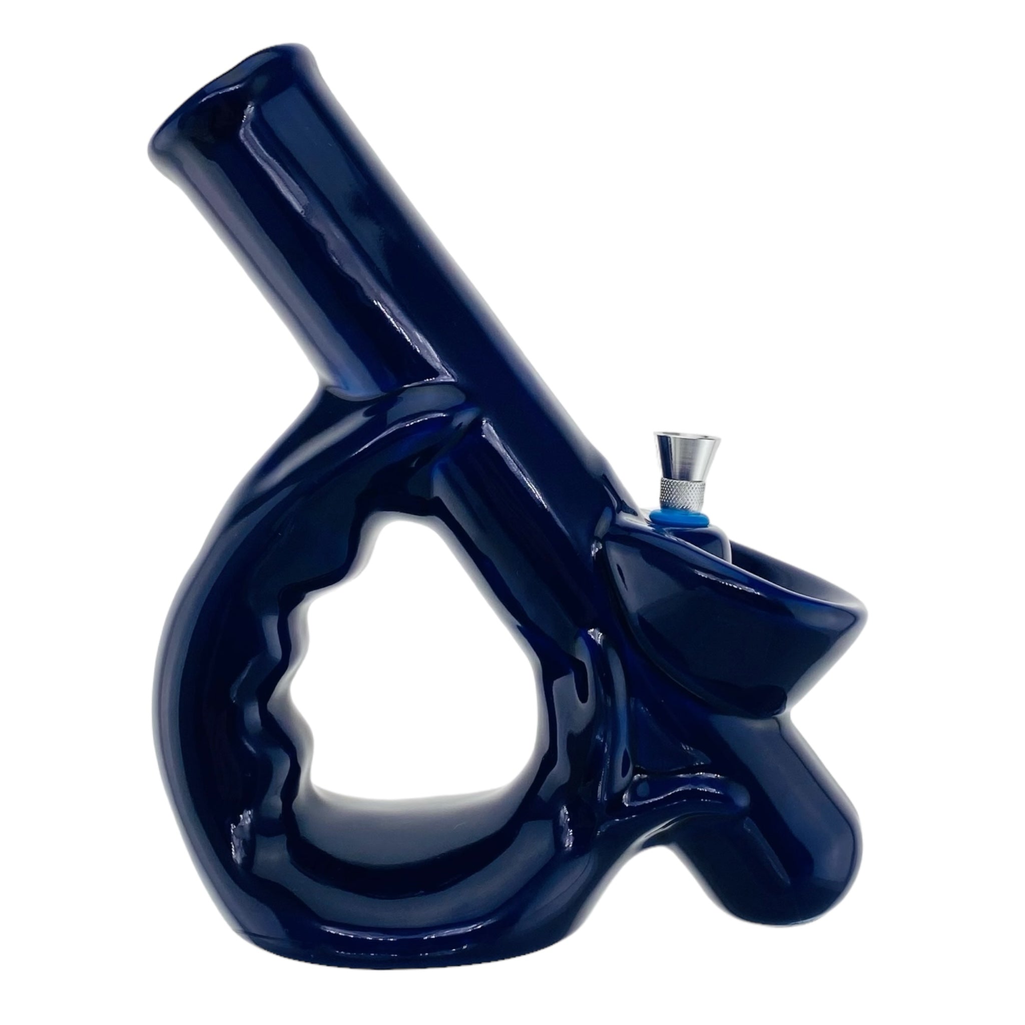 Ceramic Bong With Kick Back Mouthpiece Blue