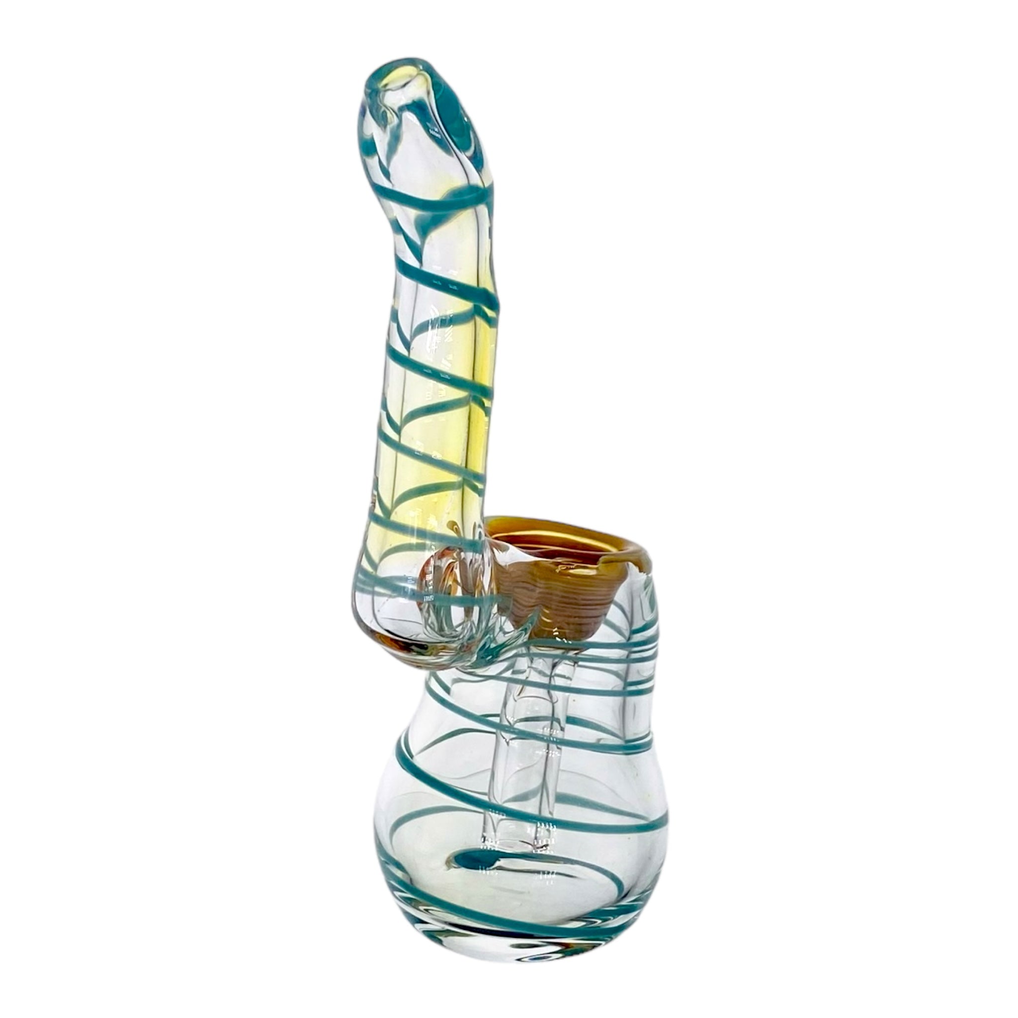 Glass Stand Up Bubbler Bong Teal Linework Color Changing