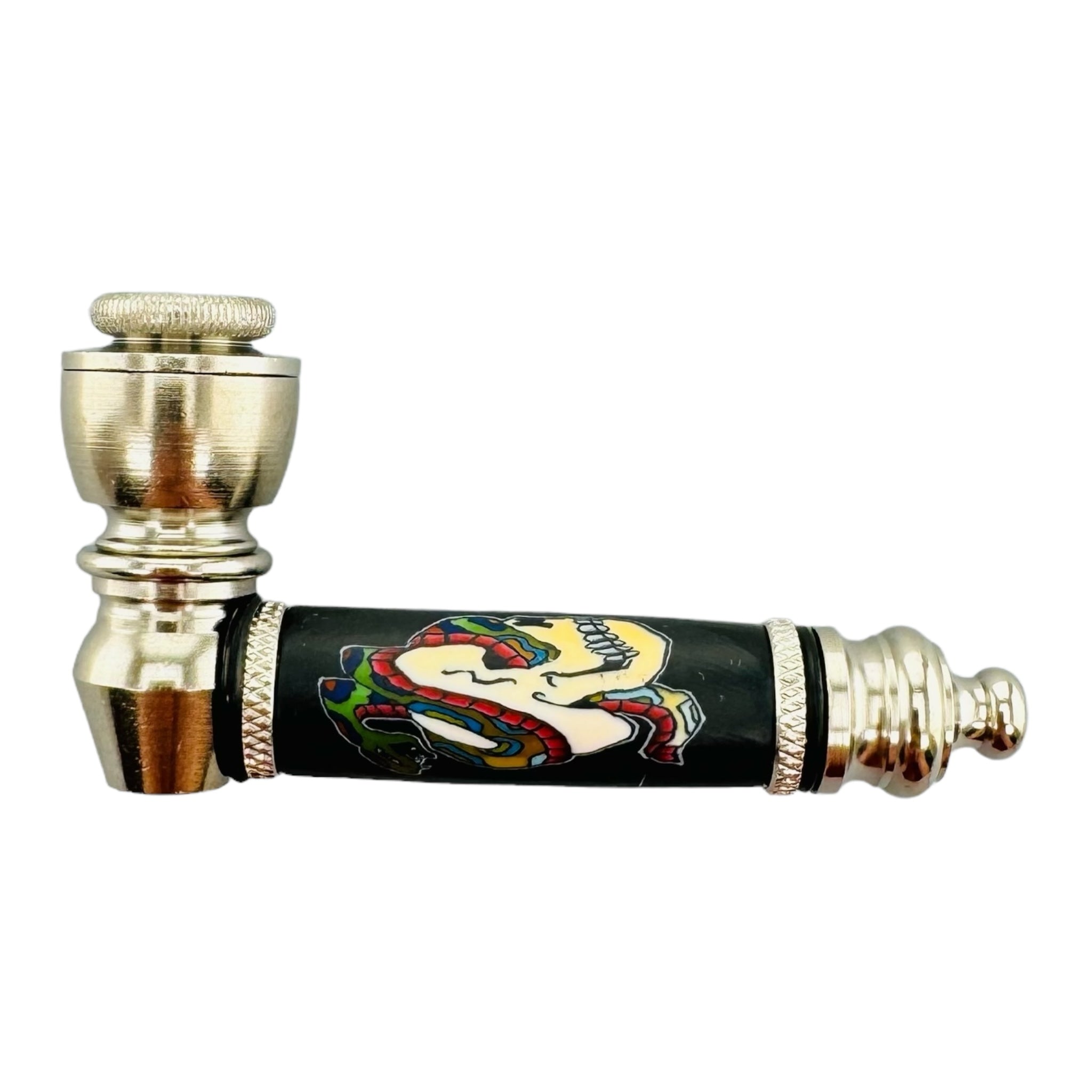 Metal Hand Pipes - Silver Chrome Hand Pipe Skull With Snake