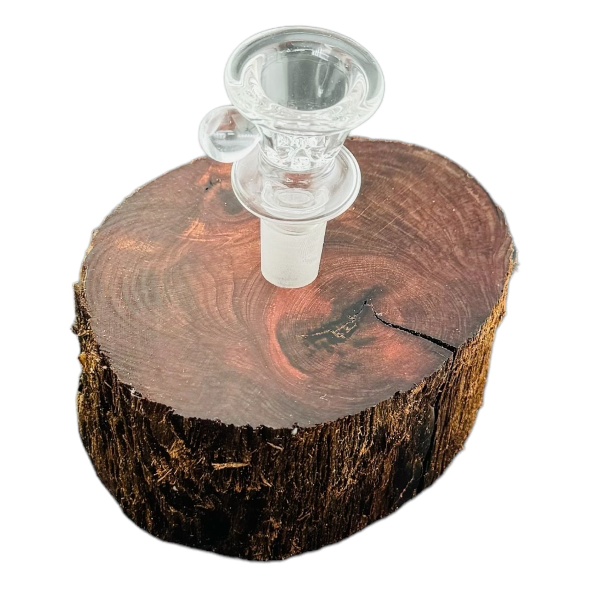 Single Hole Wood Display Stand Holder For 14mm Bong Bowl Pieces Or Quartz Bangers - Redwood Live Edge Round
