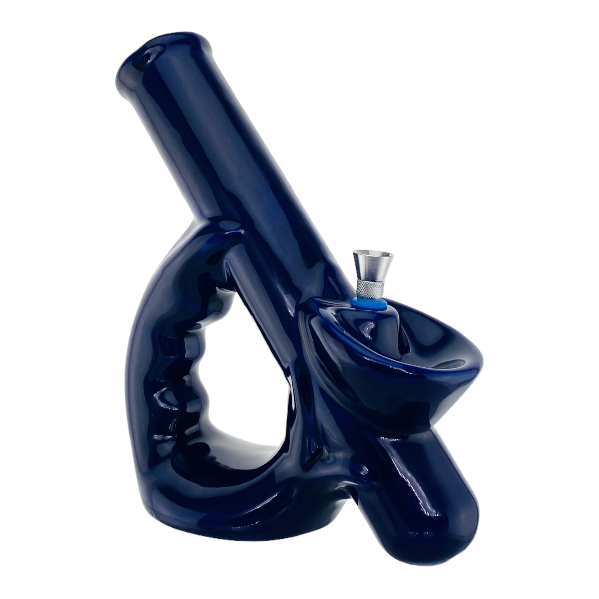 Ceramic Bong With Kick Back Mouthpiece Blue