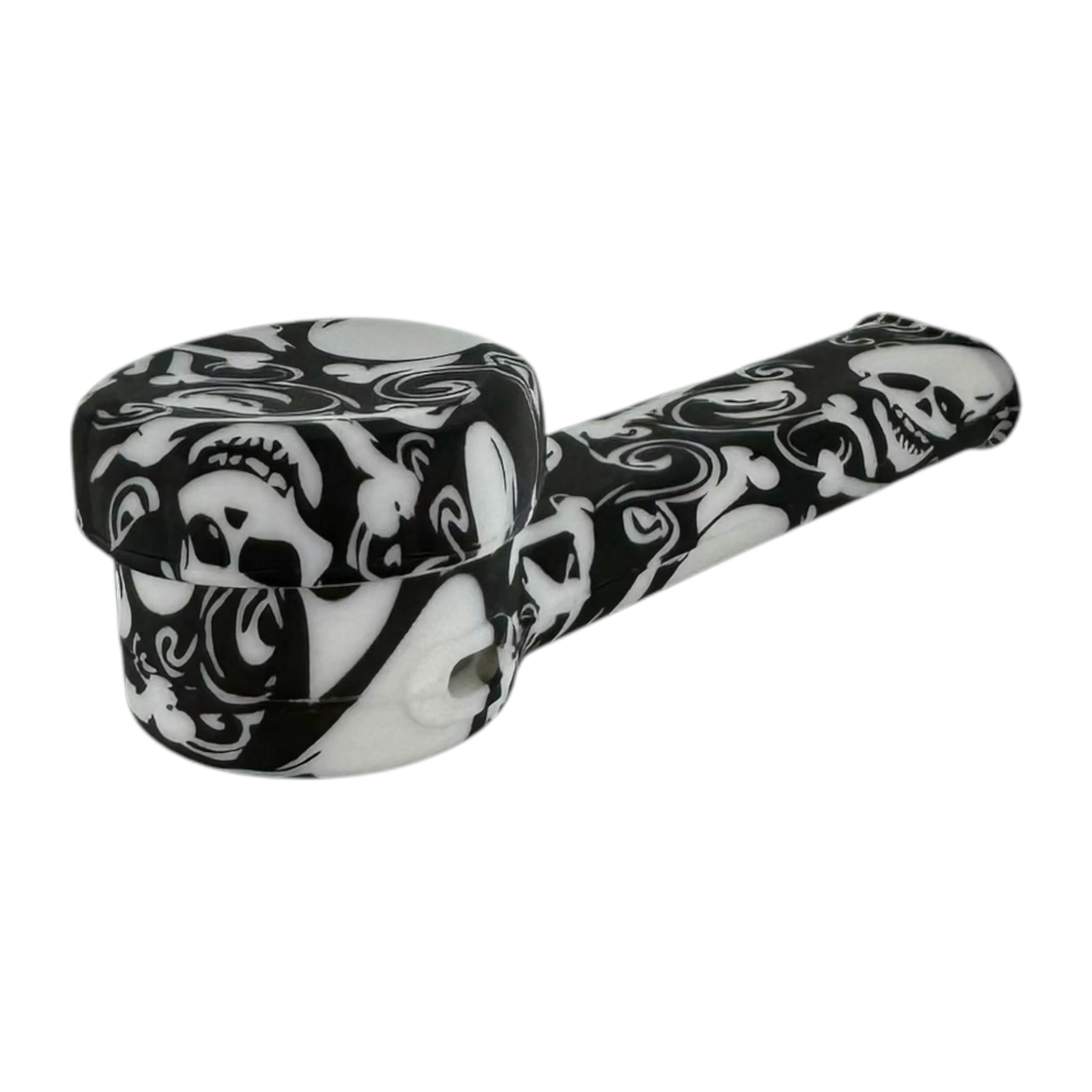 Small Skull And Bones Silicone Hand Pipe With Metal Bowl
