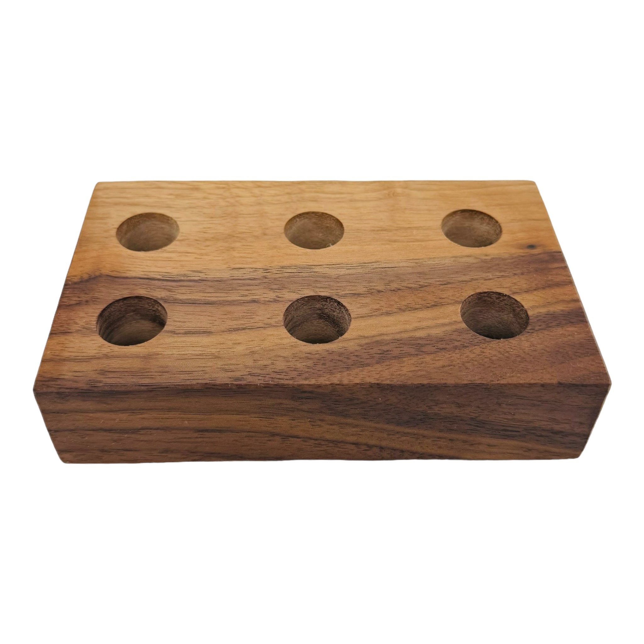 6 Hole Wood Display Stand Holder For 18mm Bong Bowl Pieces Or Quartz Bangers - Black Walnut