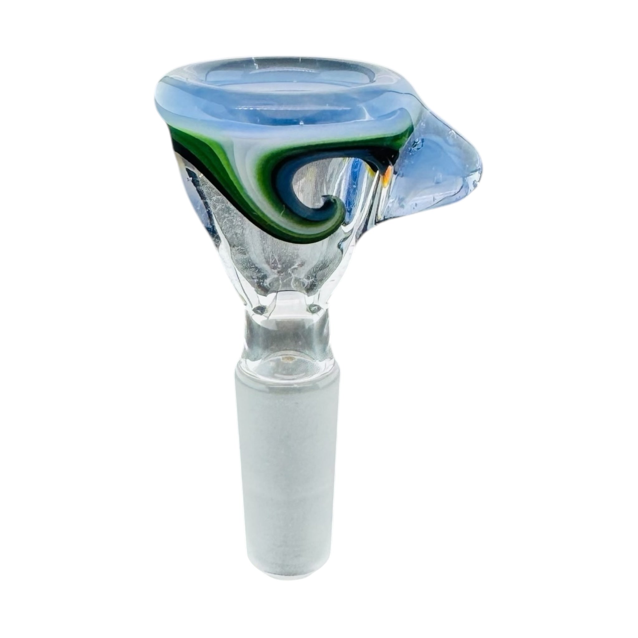 N3RD Glass 10mm Flower Bowl White Green & Clear Twirl