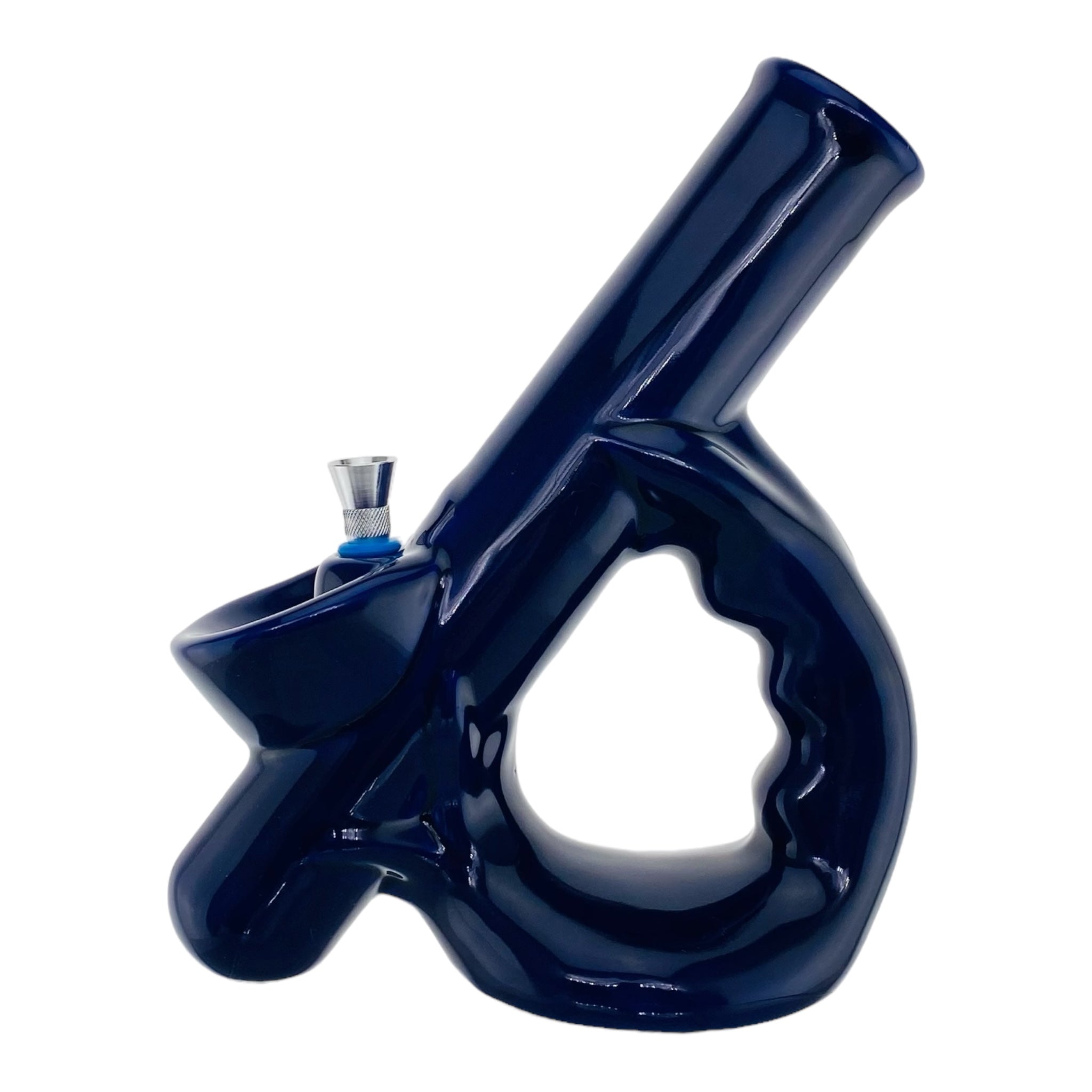 Ceramic Bong With Kick Back Mouthpiece Blue