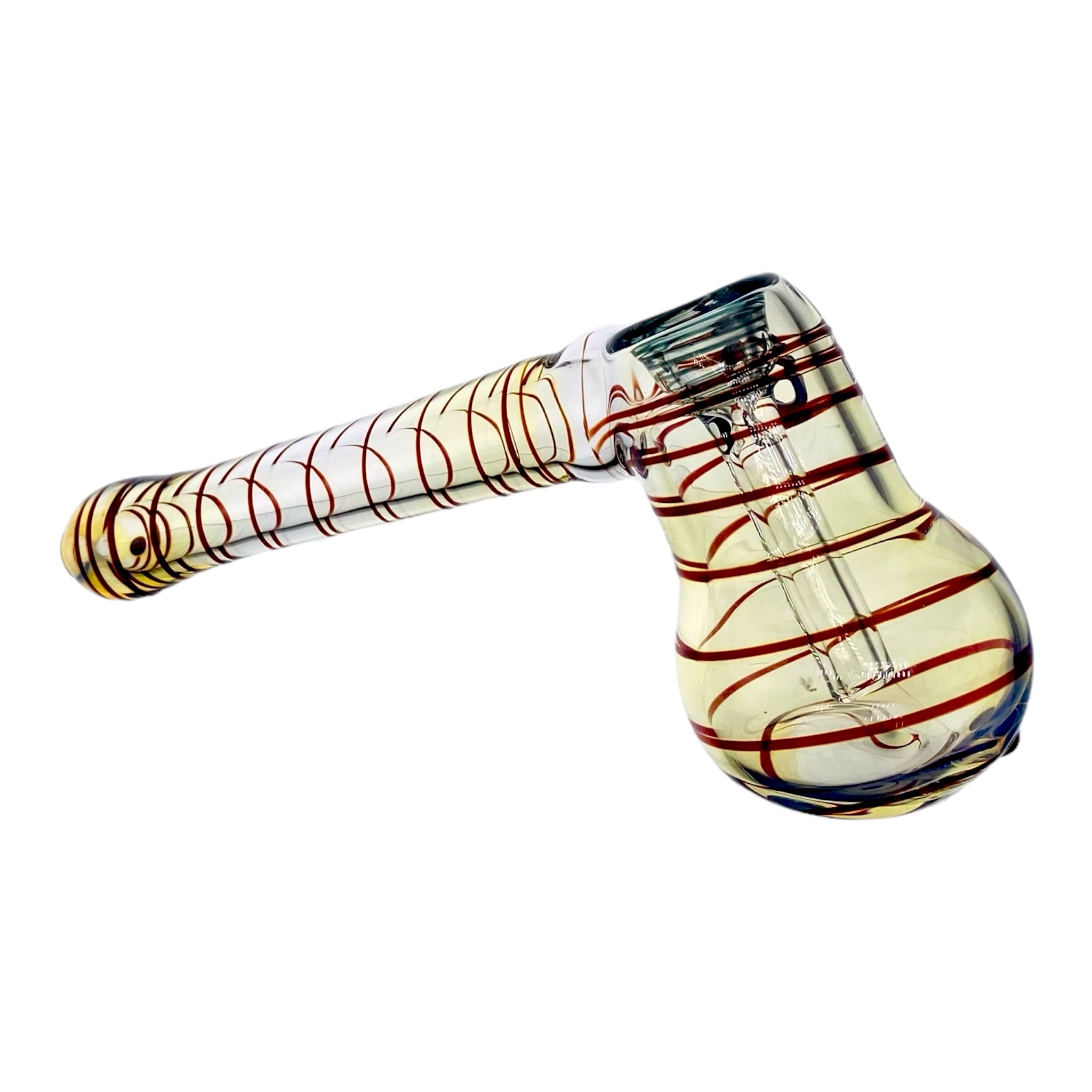 Glass Bubbler Bong Laydown Red Linework Color Changing