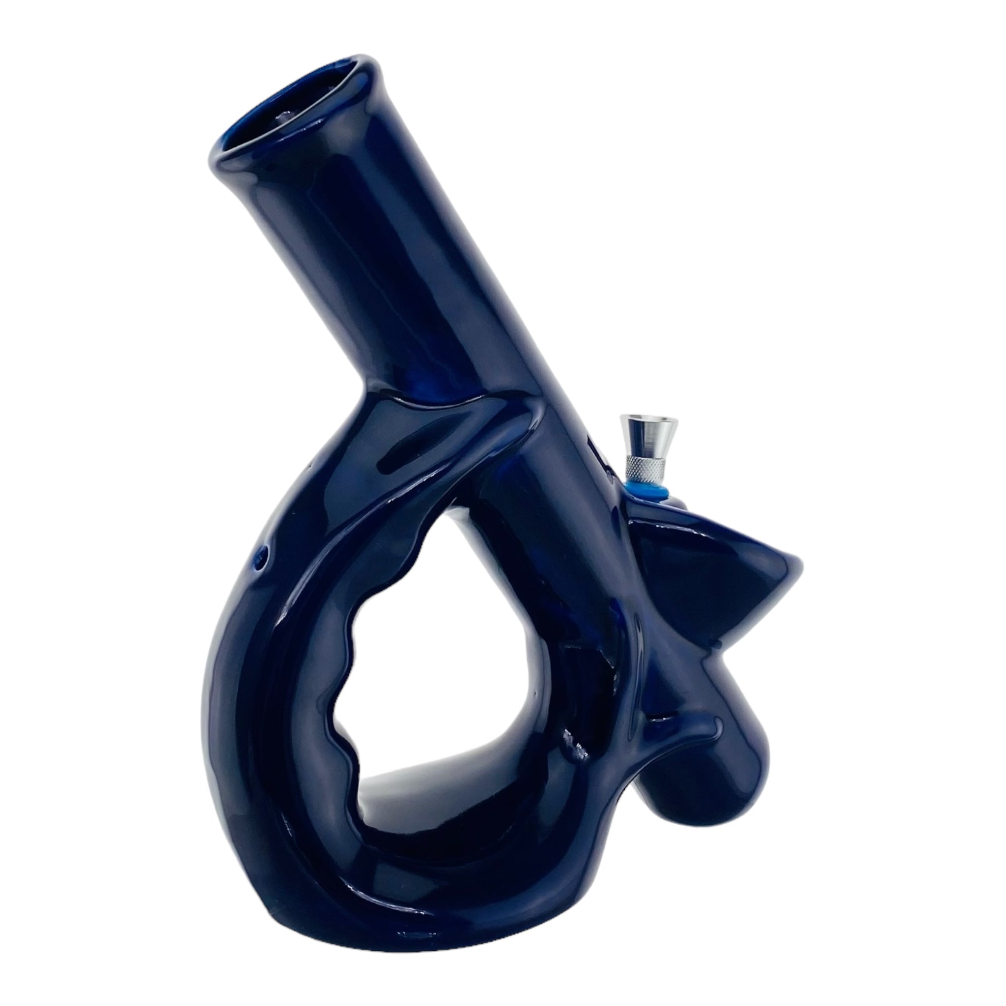 Ceramic Bong With Kick Back Mouthpiece Blue