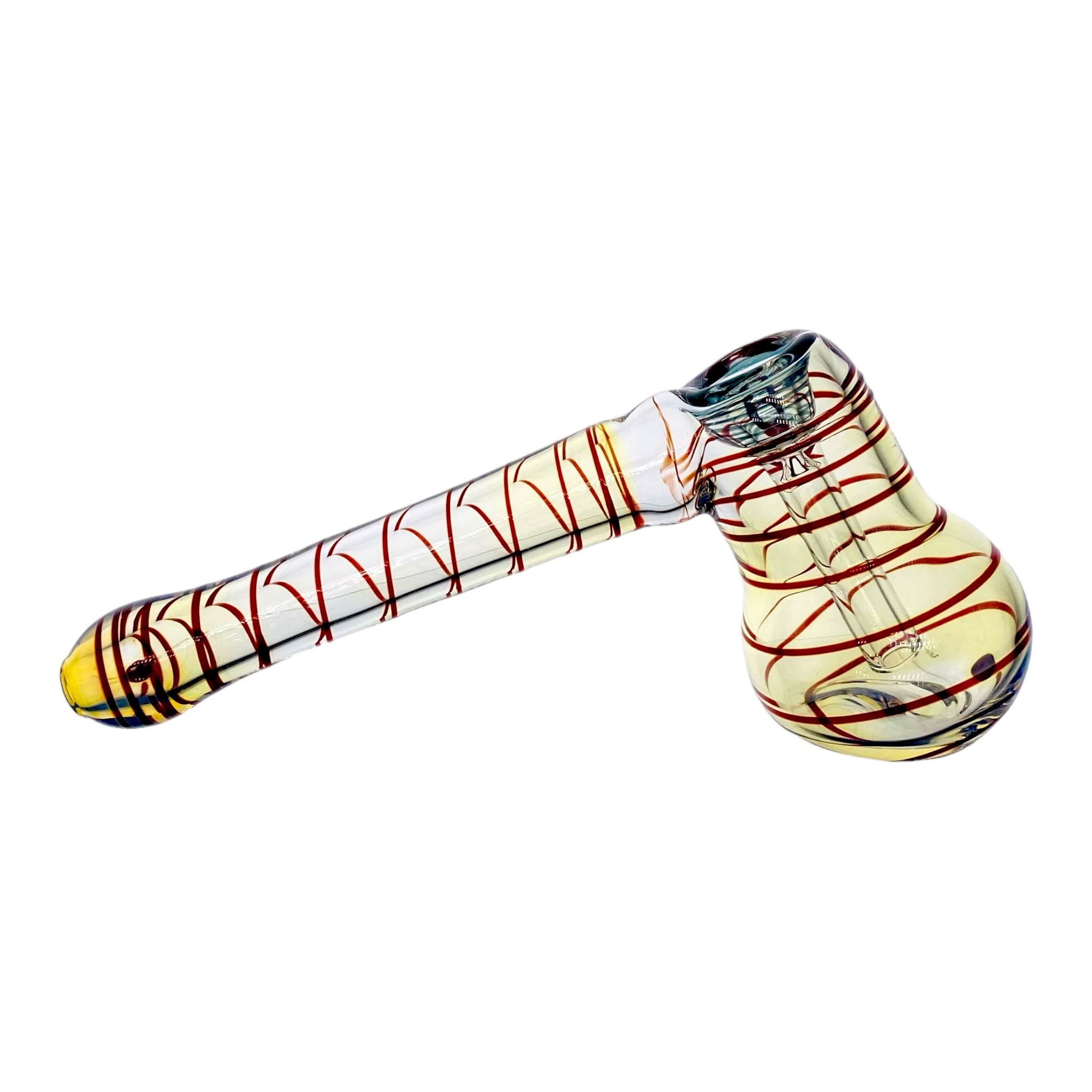 Glass Bubbler Bong Laydown Red Linework Color Changing