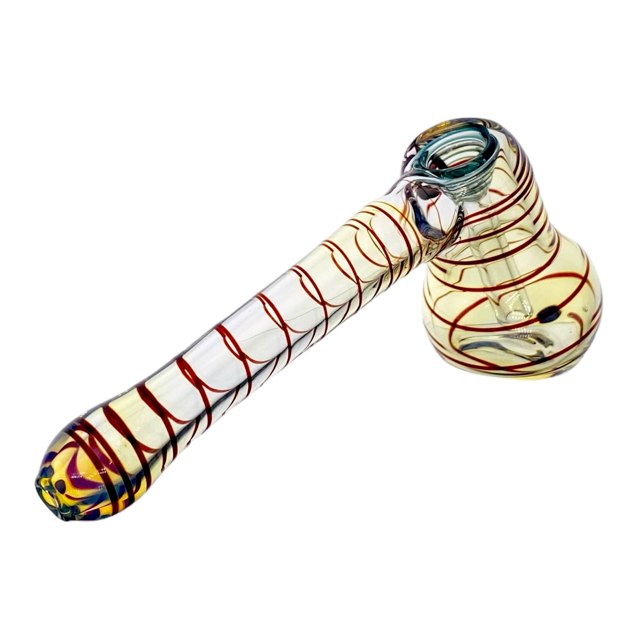Glass Bubbler Bong Laydown Red Linework Color Changing