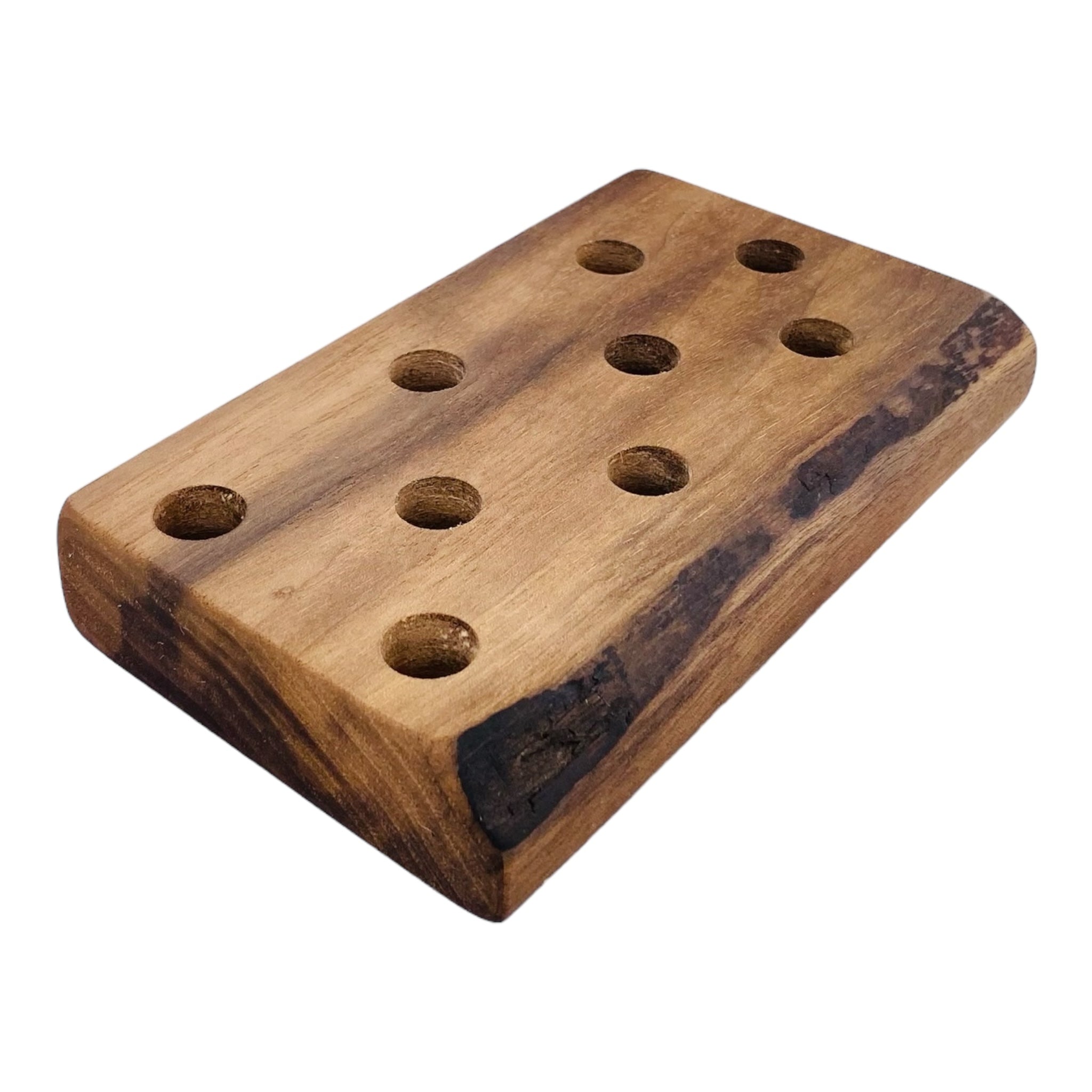 9 Hole Wood Display Stand Holder For 14mm Bong Bowl Pieces Or Quartz Bangers - Black Walnut