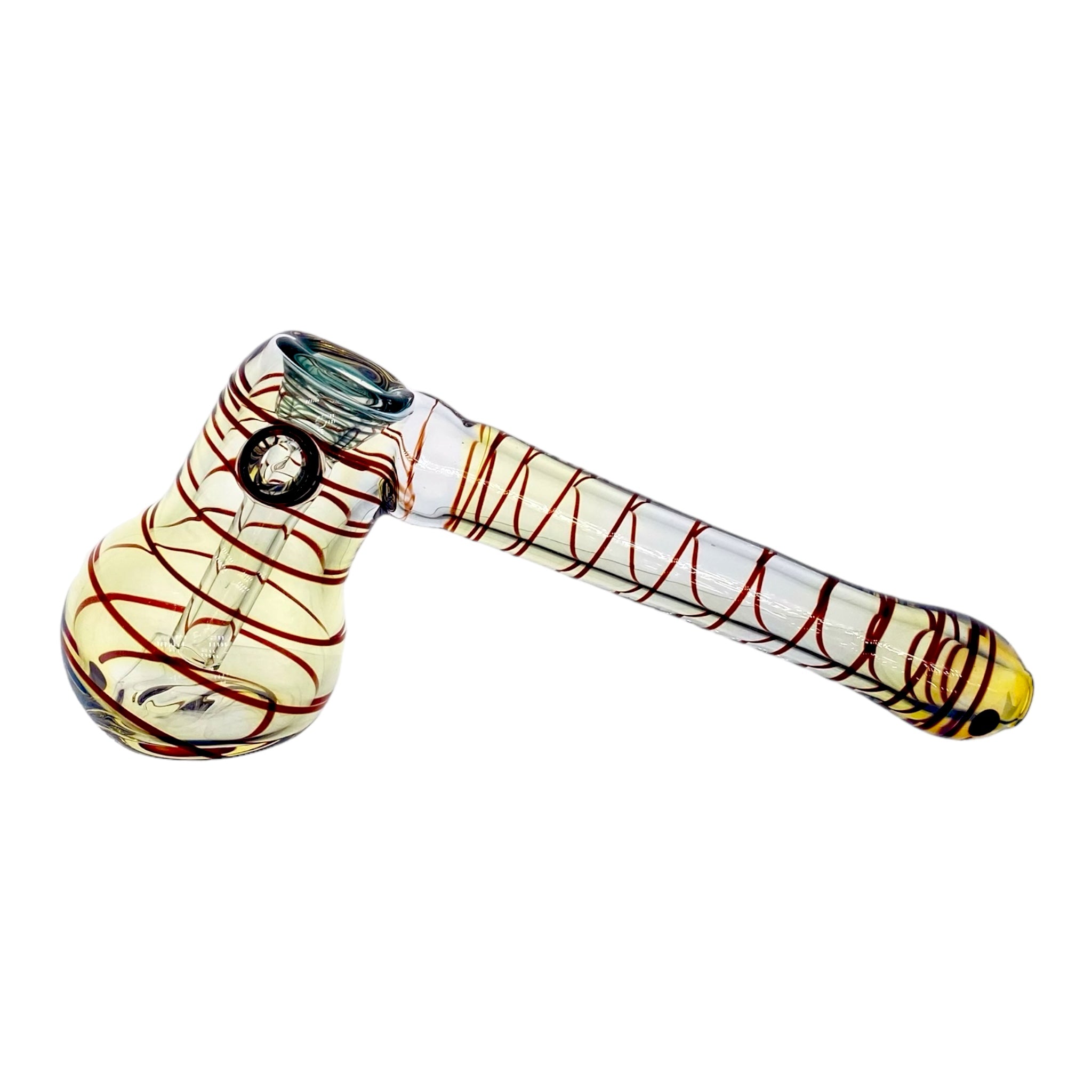 Glass Bubbler Bong Laydown Red Linework Color Changing