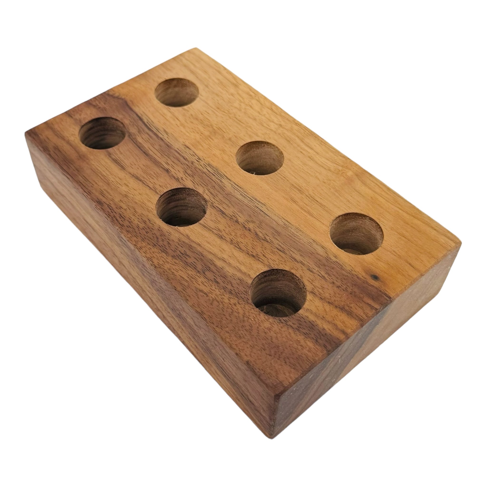 6 Hole Wood Display Stand Holder For 18mm Bong Bowl Pieces Or Quartz Bangers - Black Walnut