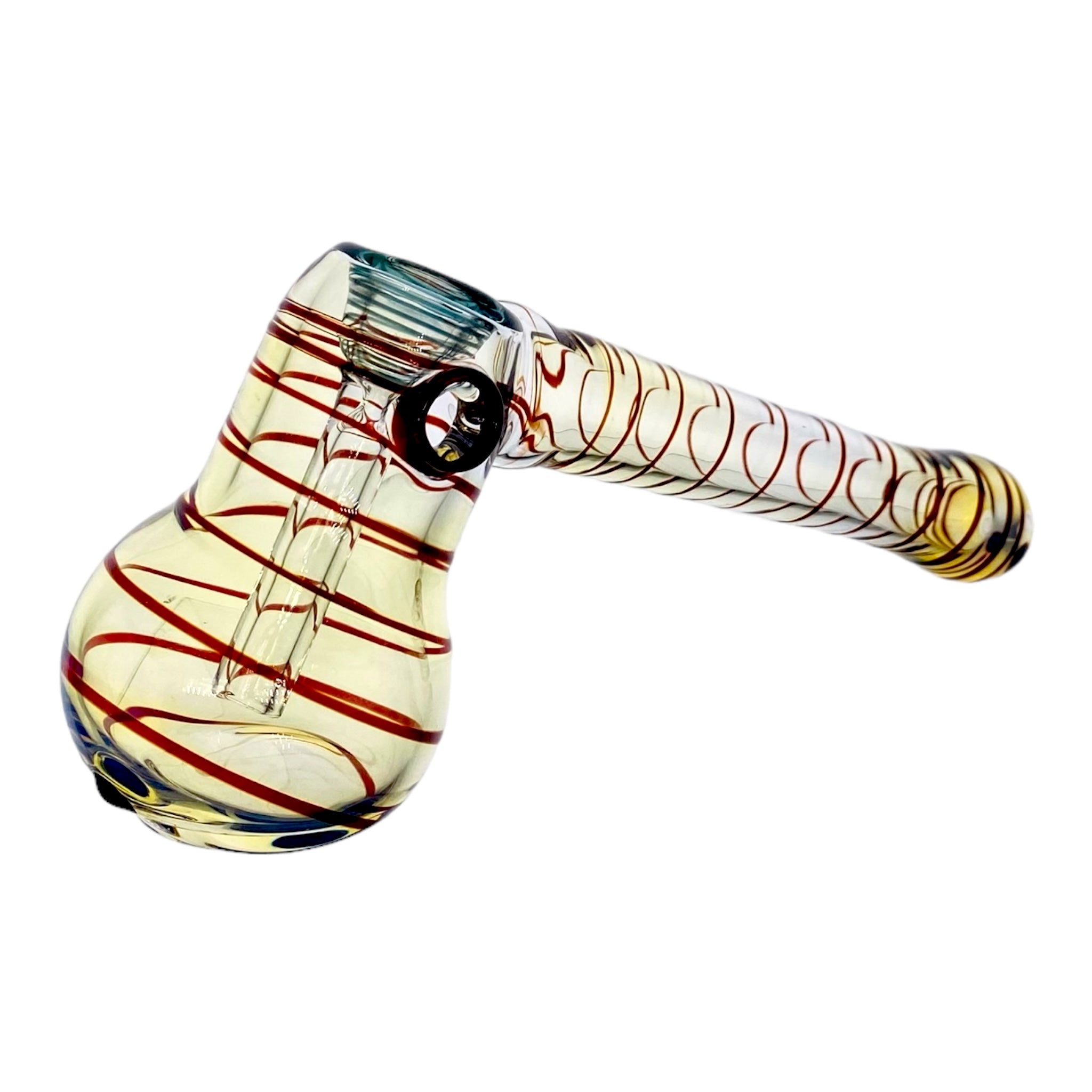 Glass Bubbler Bong Laydown Red Linework Color Changing
