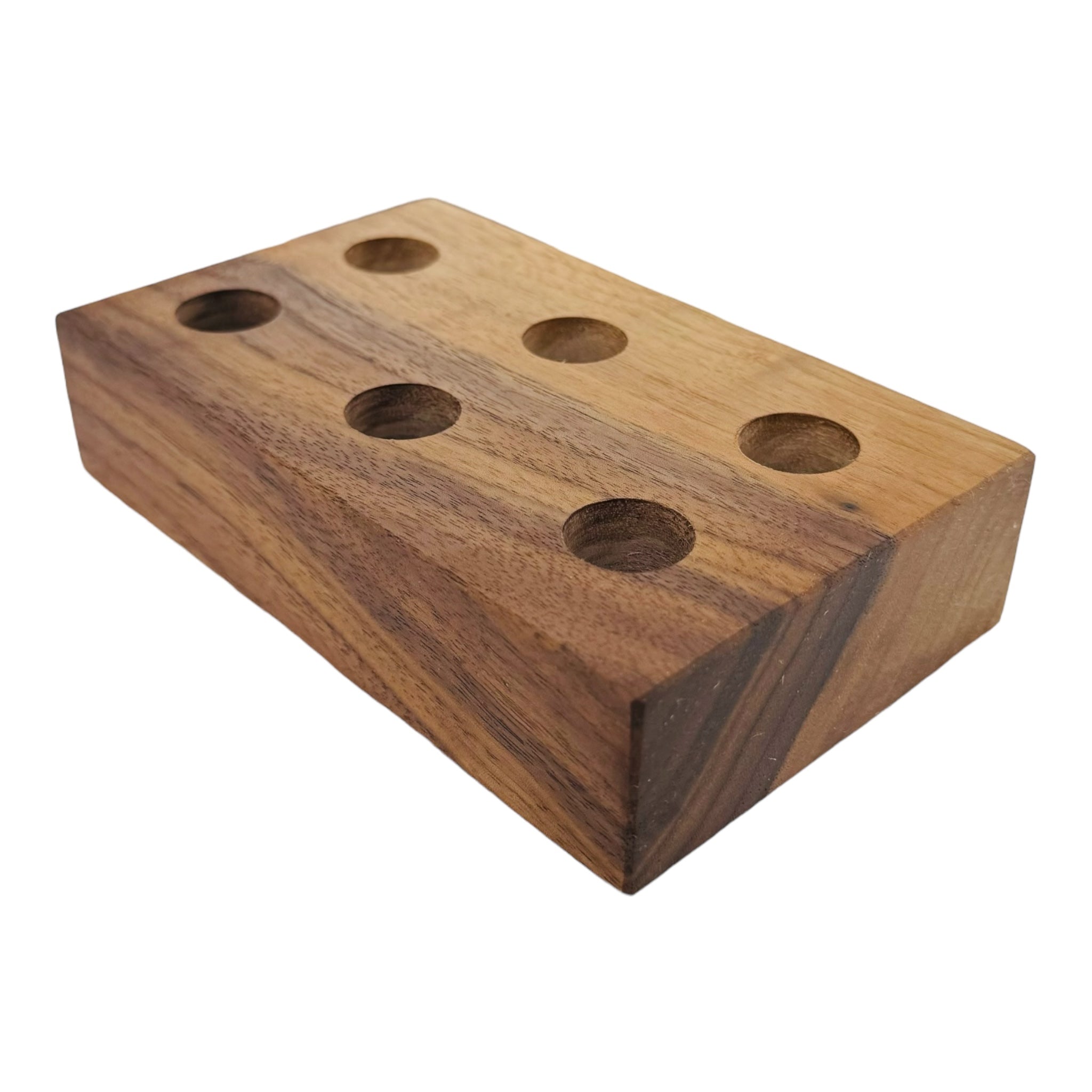 6 Hole Wood Display Stand Holder For 18mm Bong Bowl Pieces Or Quartz Bangers - Black Walnut