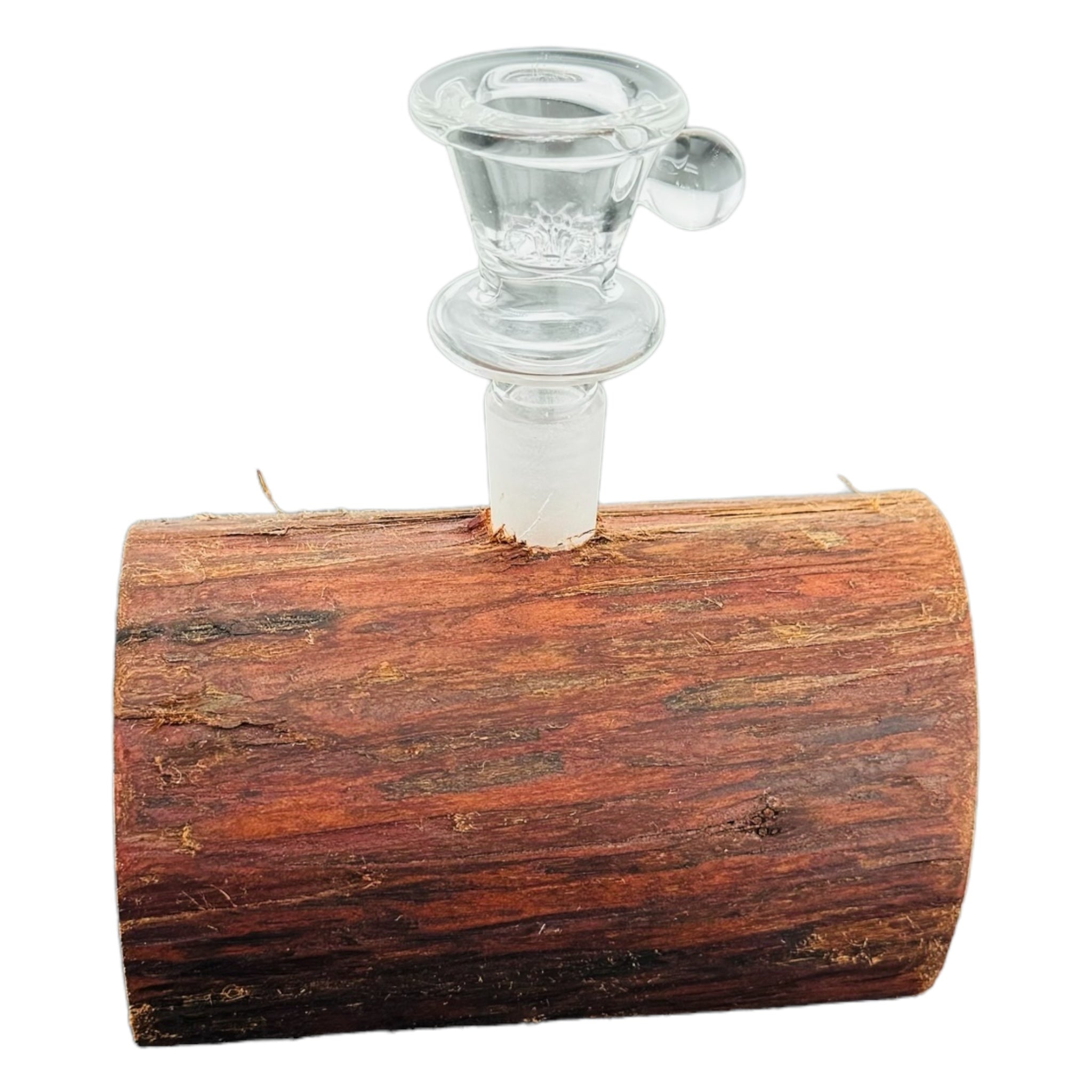 Single Hole Wood Display Stand Holder For 14mm Bong Bowl Pieces Or Quartz Bangers - Redwood Live Edge Log