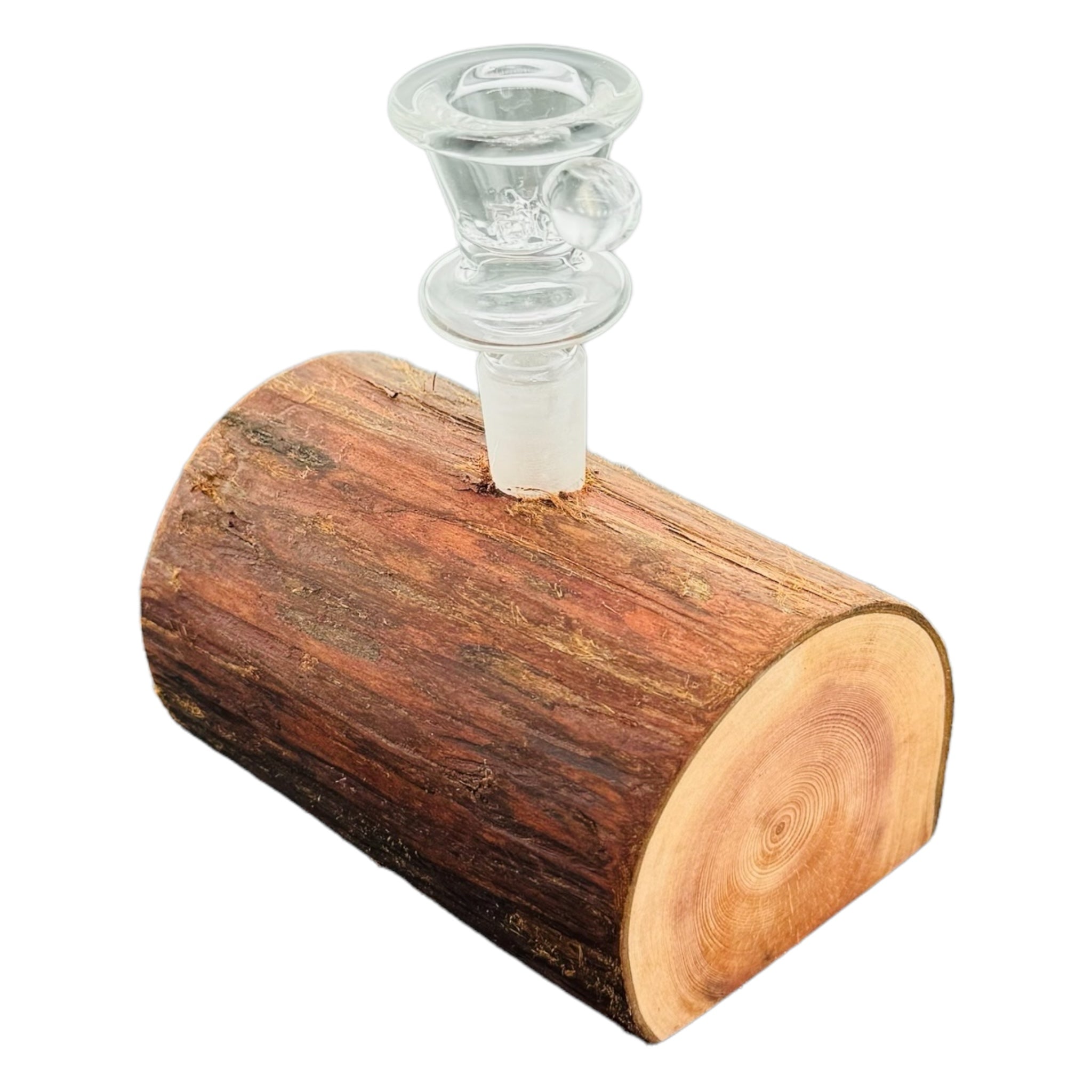 Single Hole Wood Display Stand Holder For 14mm Bong Bowl Pieces Or Quartz Bangers - Redwood Live Edge Log
