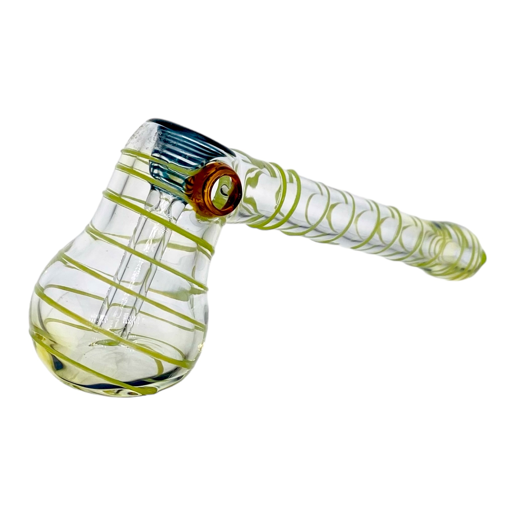 Glass Bubbler Bong Laydown Green Linework Color Changing