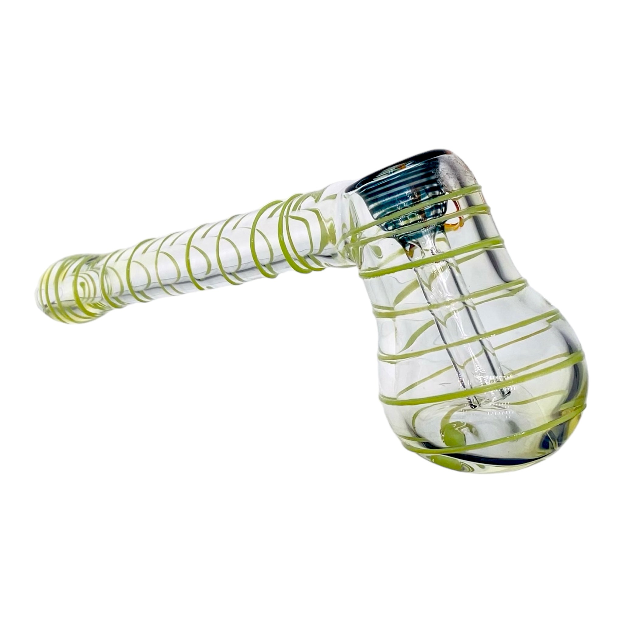 Glass Bubbler Bong Laydown Green Linework Color Changing