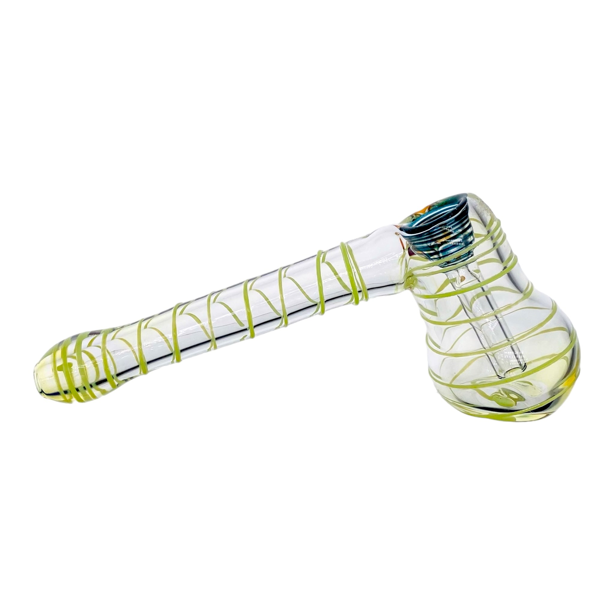 Glass Bubbler Bong Laydown Green Linework Color Changing