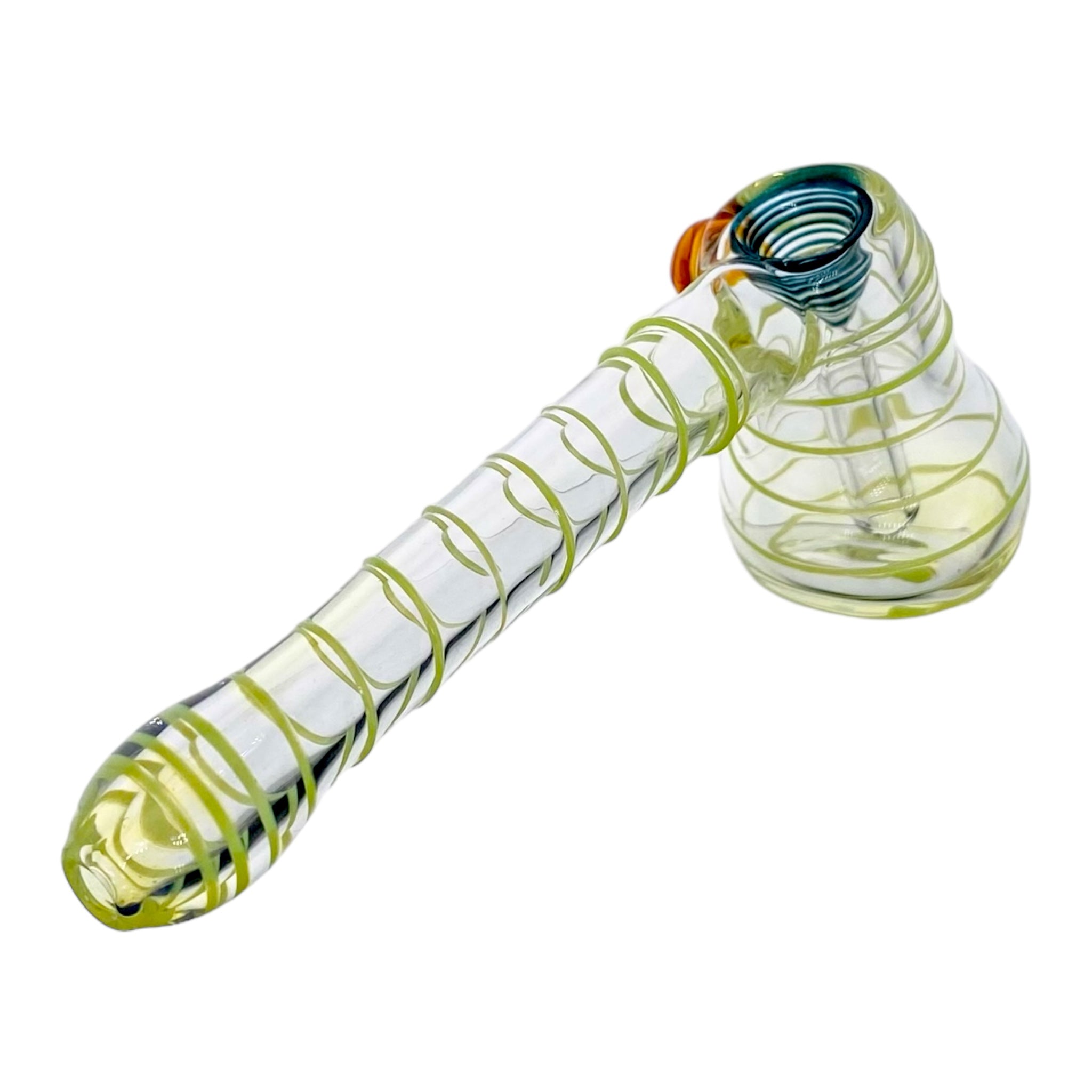 Glass Bubbler Bong Laydown Green Linework Color Changing