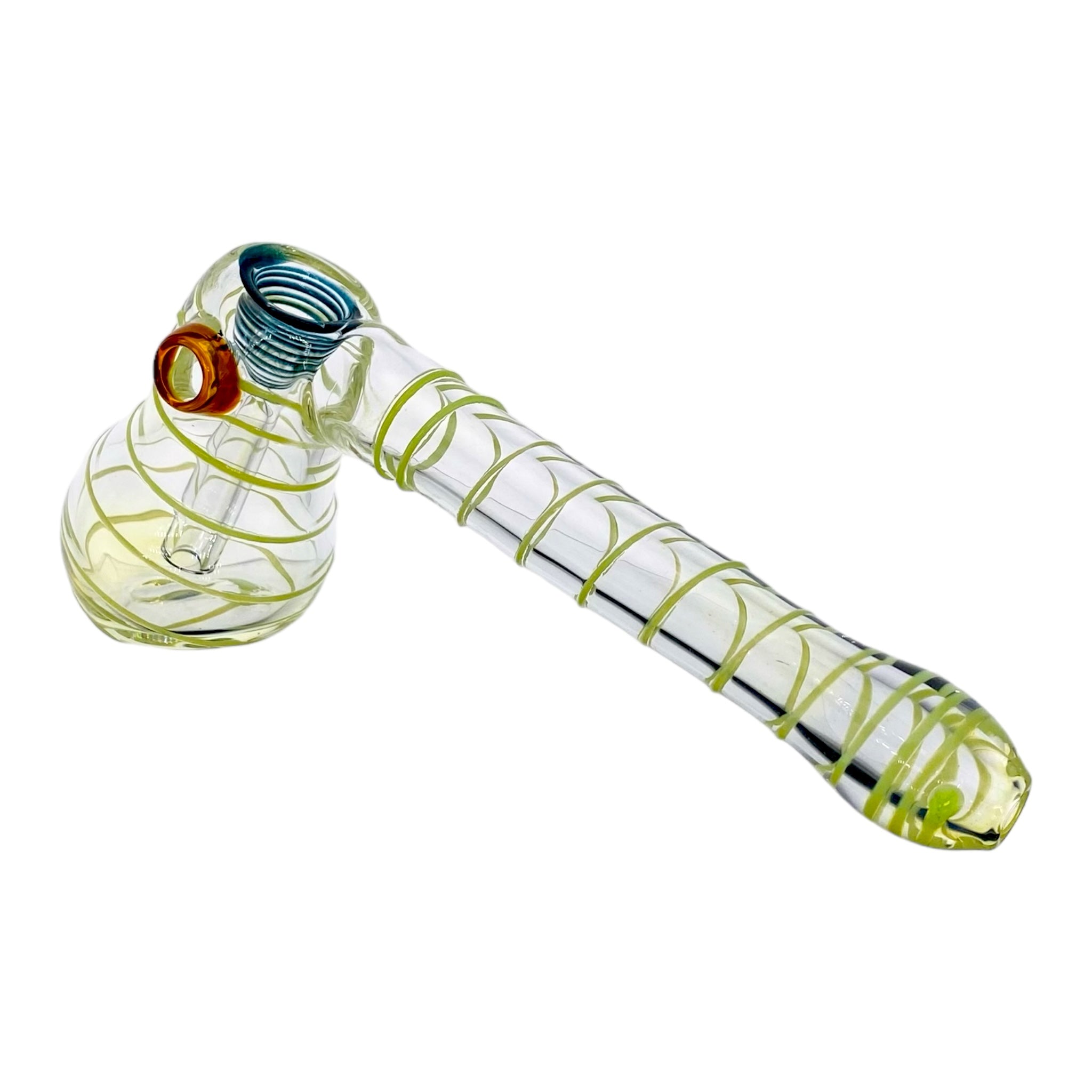 Glass Bubbler Bong Laydown Green Linework Color Changing