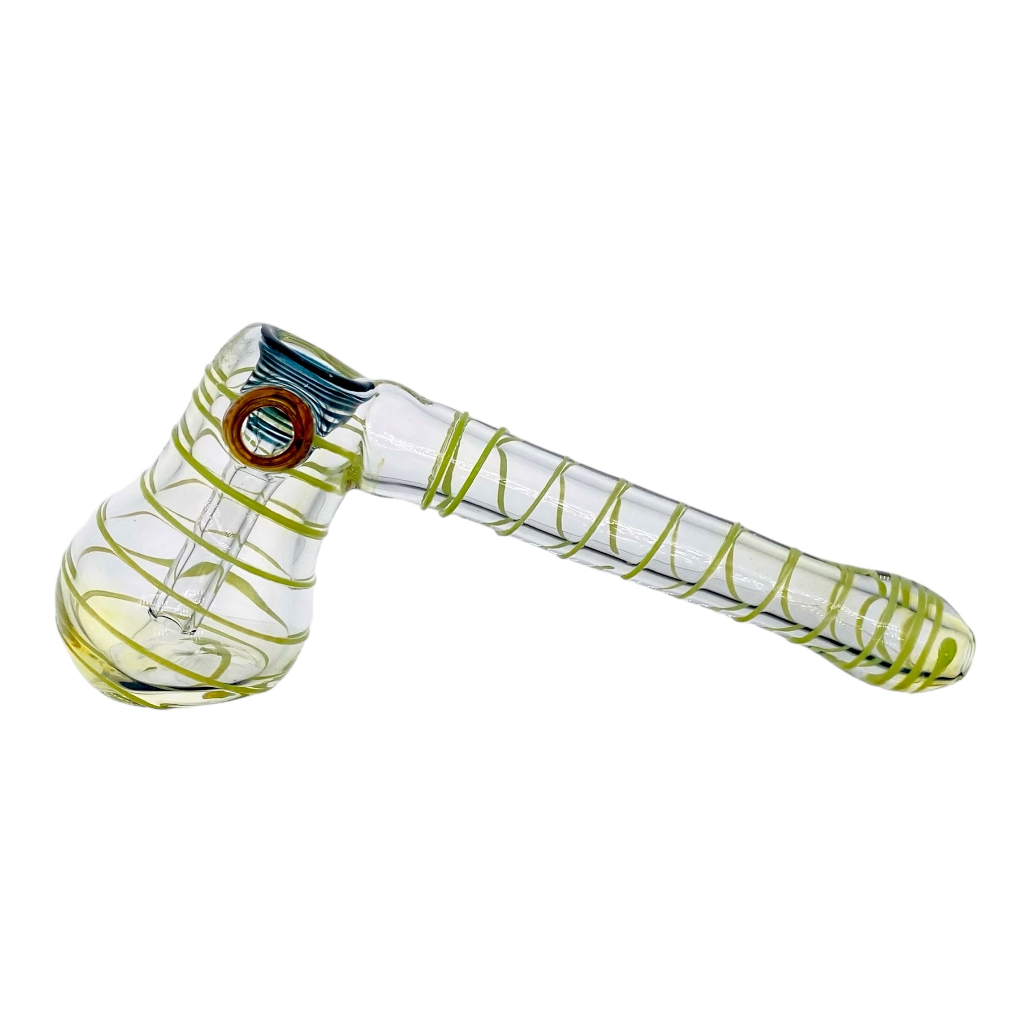 Glass Bubbler Bong Laydown Green Linework Color Changing