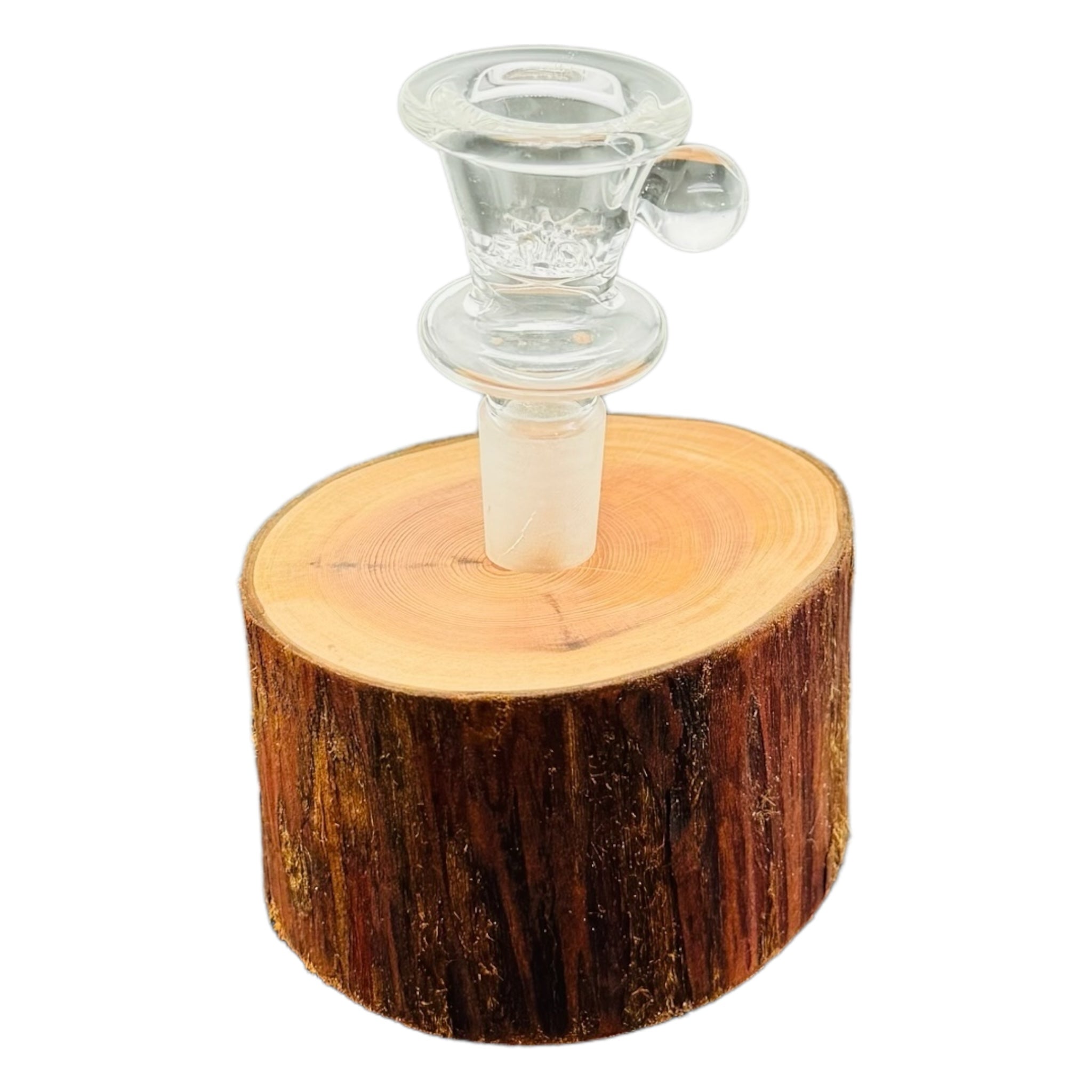 Single Hole Wood Display Stand Holder For 14mm Bong Bowl Pieces Or Quartz Bangers - Redwood Live Edge Round Small