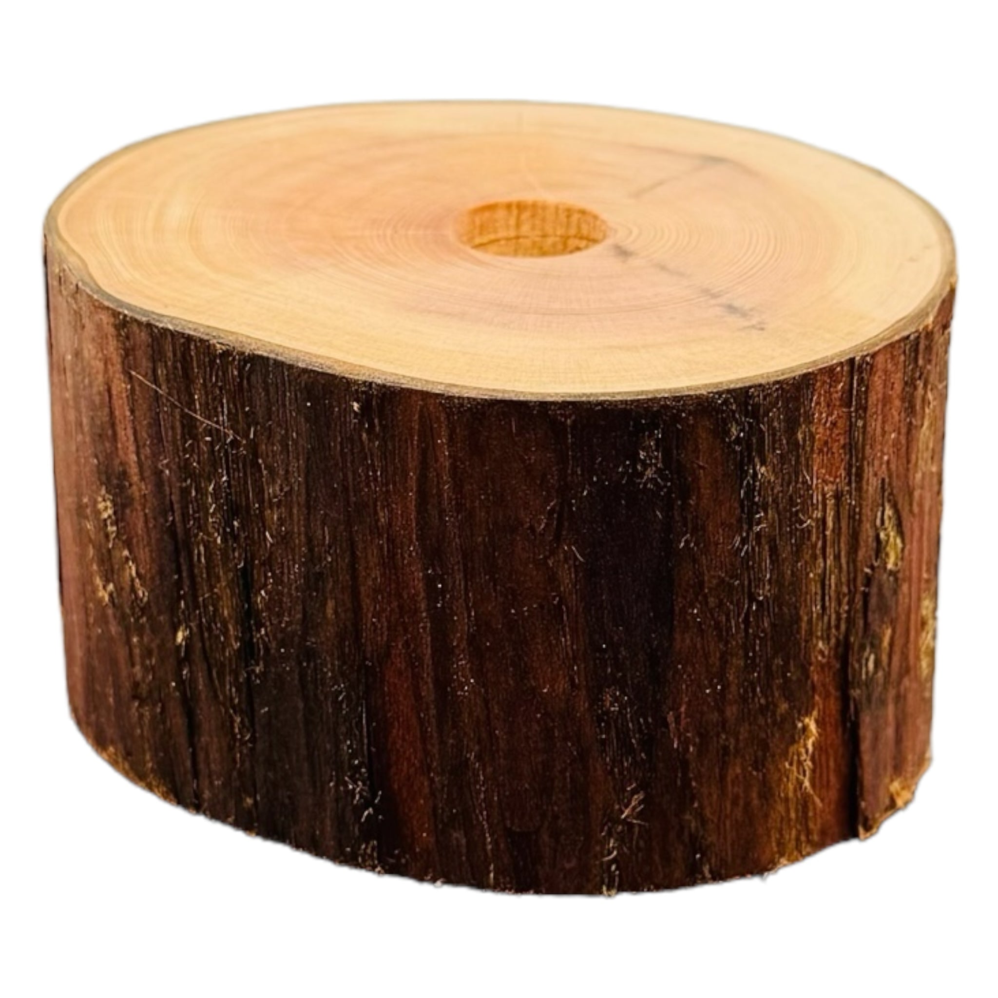 Single Hole Wood Display Stand Holder For 14mm Bong Bowl Pieces Or Quartz Bangers - Redwood Live Edge Round Small