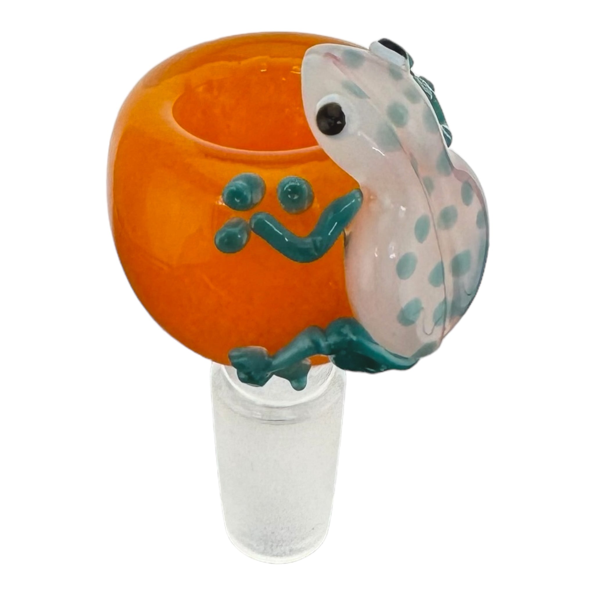 cute 14mm Bong Bowl With Orange Bubble And Teal Frog for sale