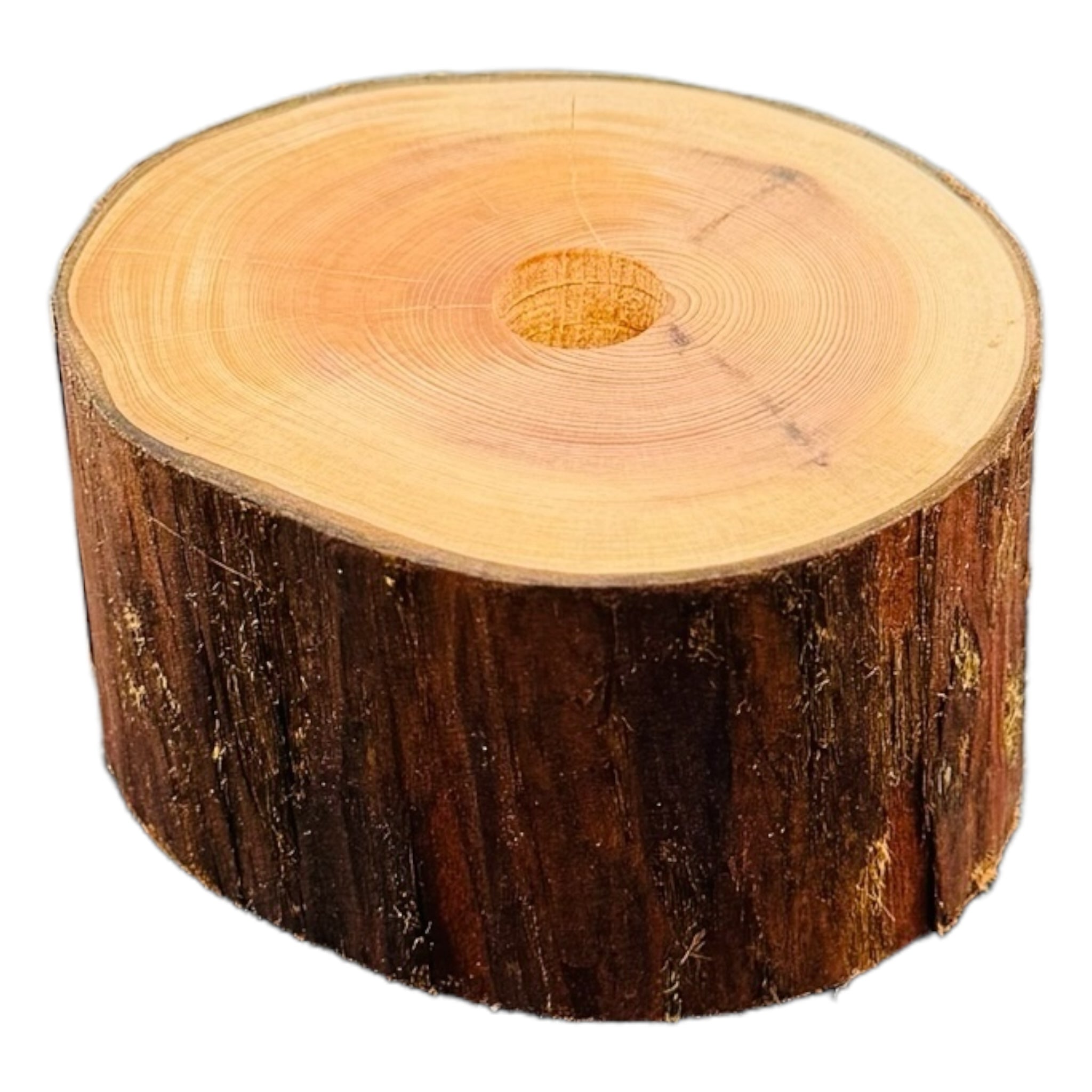 Single Hole Wood Display Stand Holder For 14mm Bong Bowl Pieces Or Quartz Bangers - Redwood Live Edge Round Small