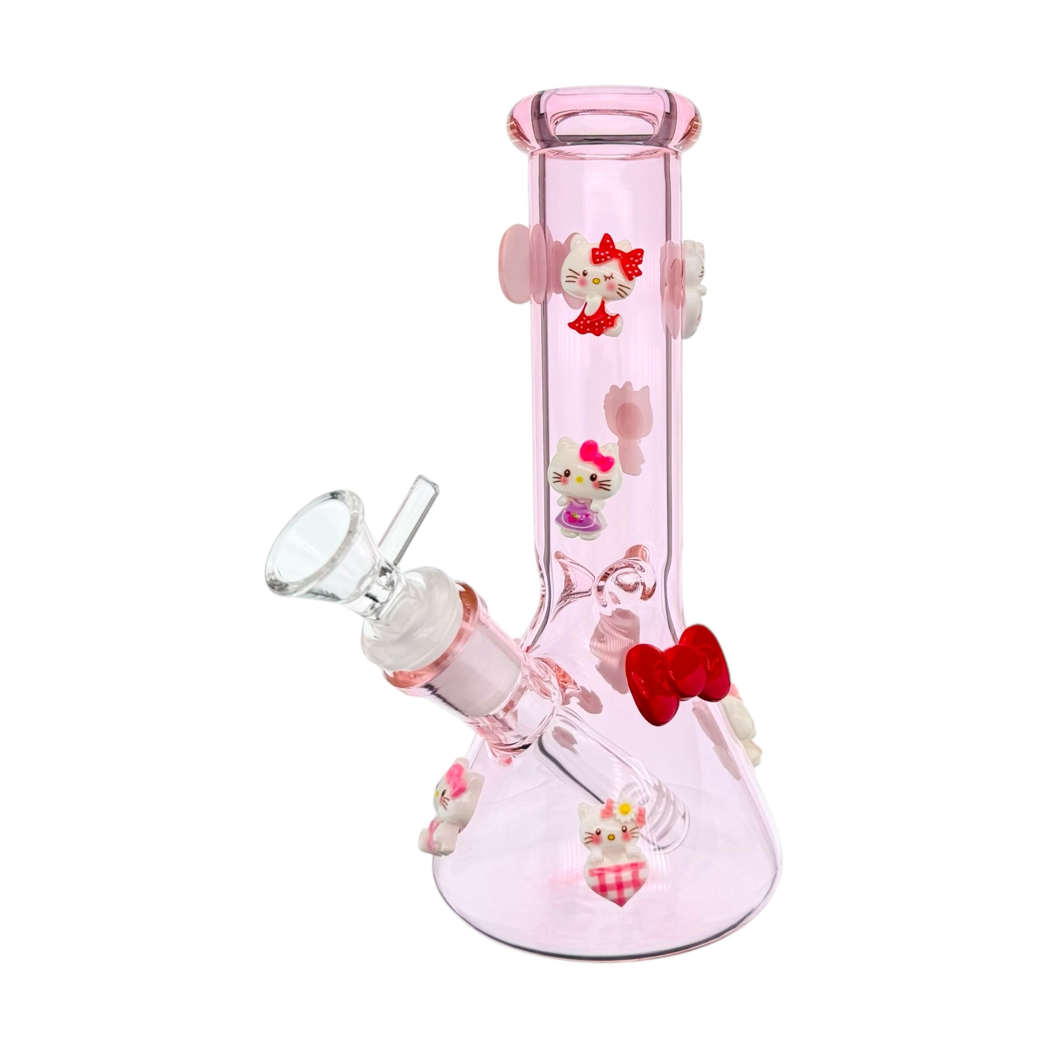 Pink Bong With Hello Kitty And Bow Ties 8 Inch on a white background