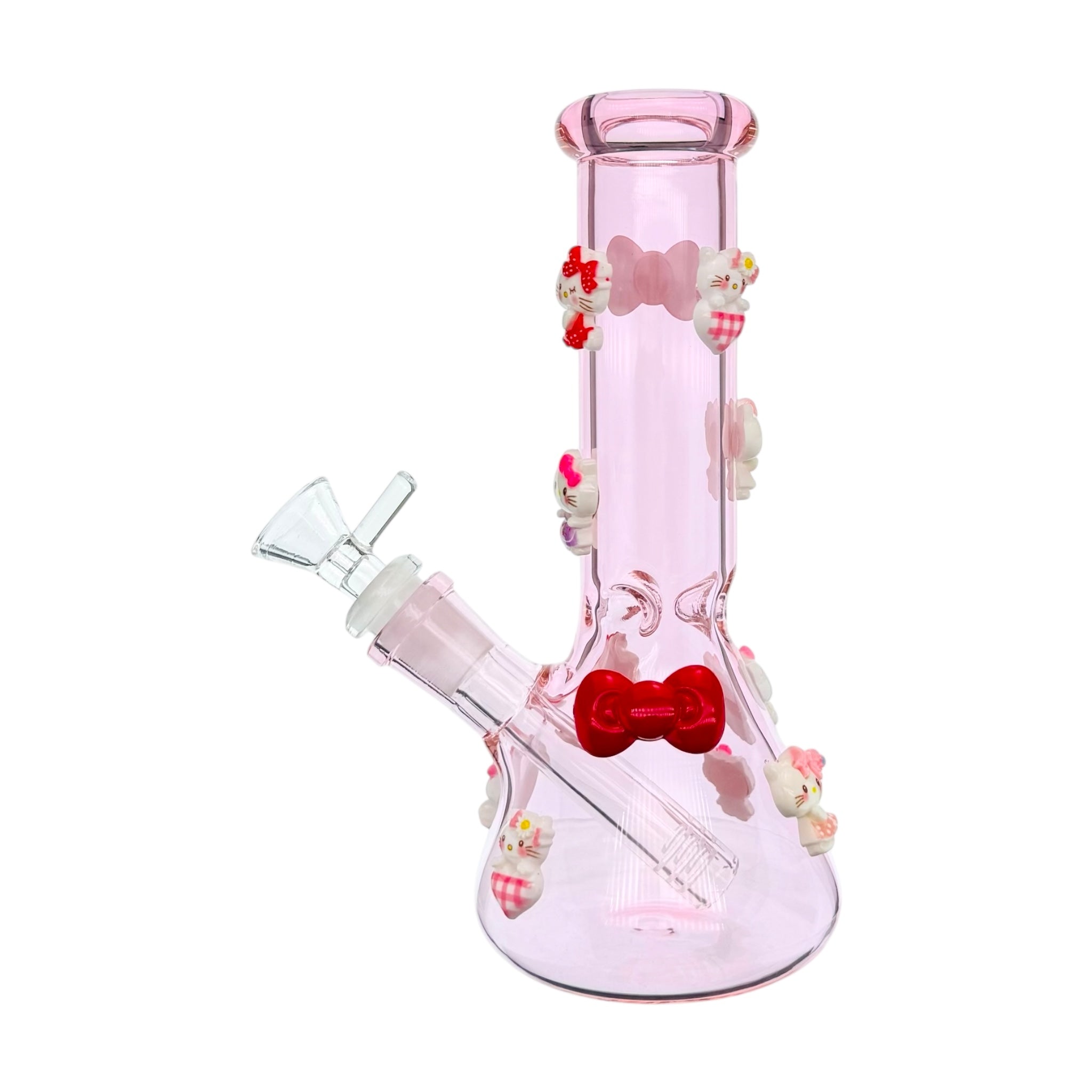 Pink Bong With Hello Kitty And Bow Ties 8 Inch on a white background