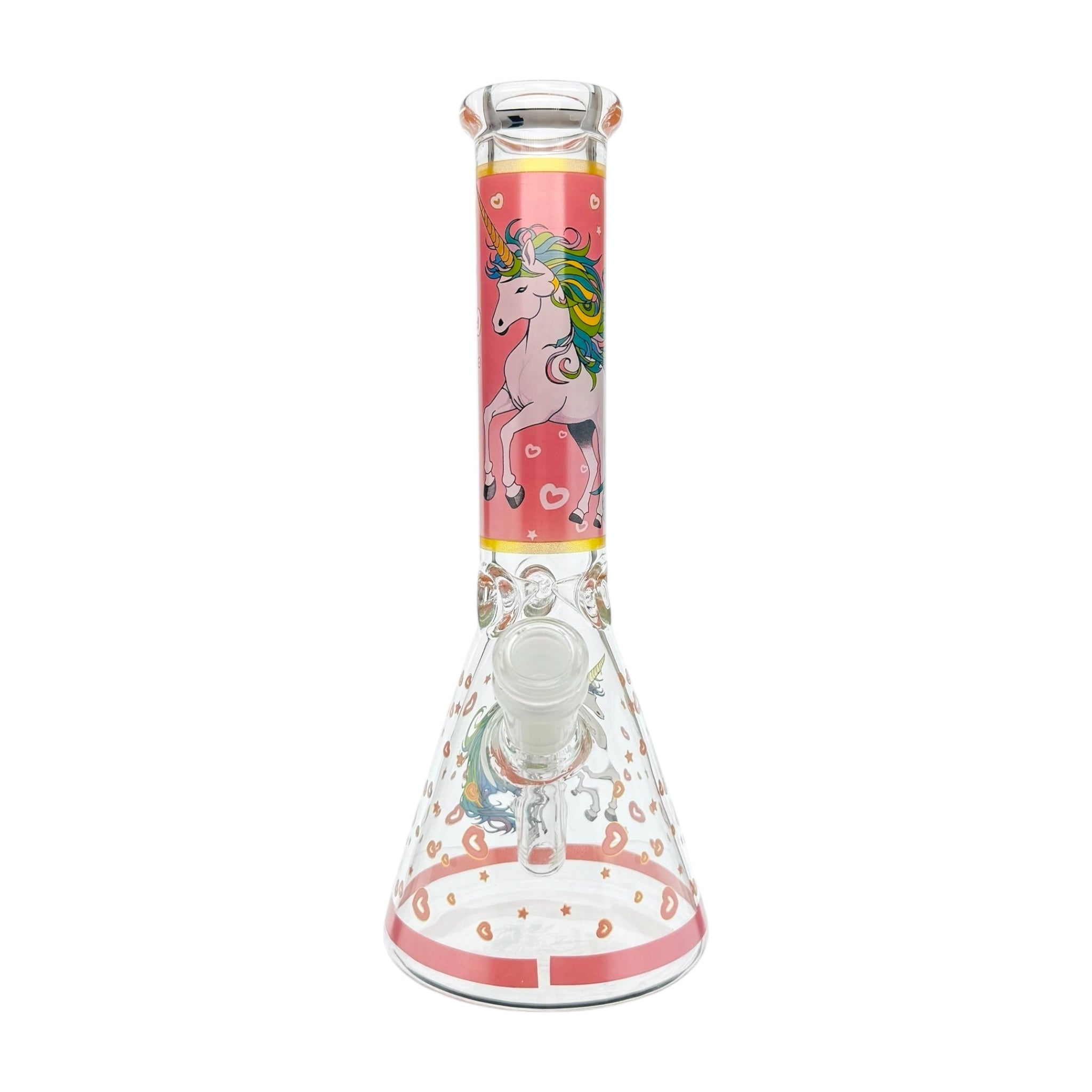 Glass bong with unicorn design on a white background