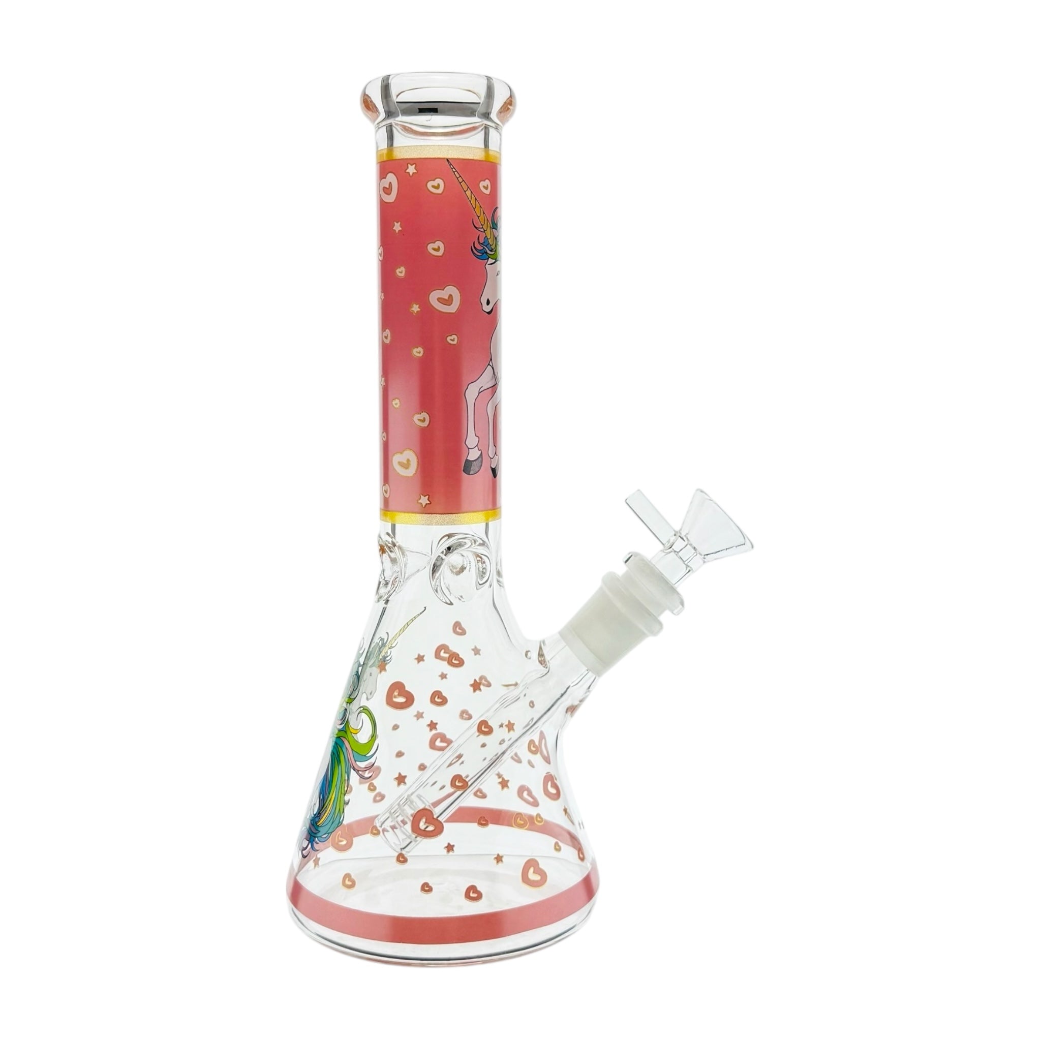 Glass water pipe with colorful design on a white background
