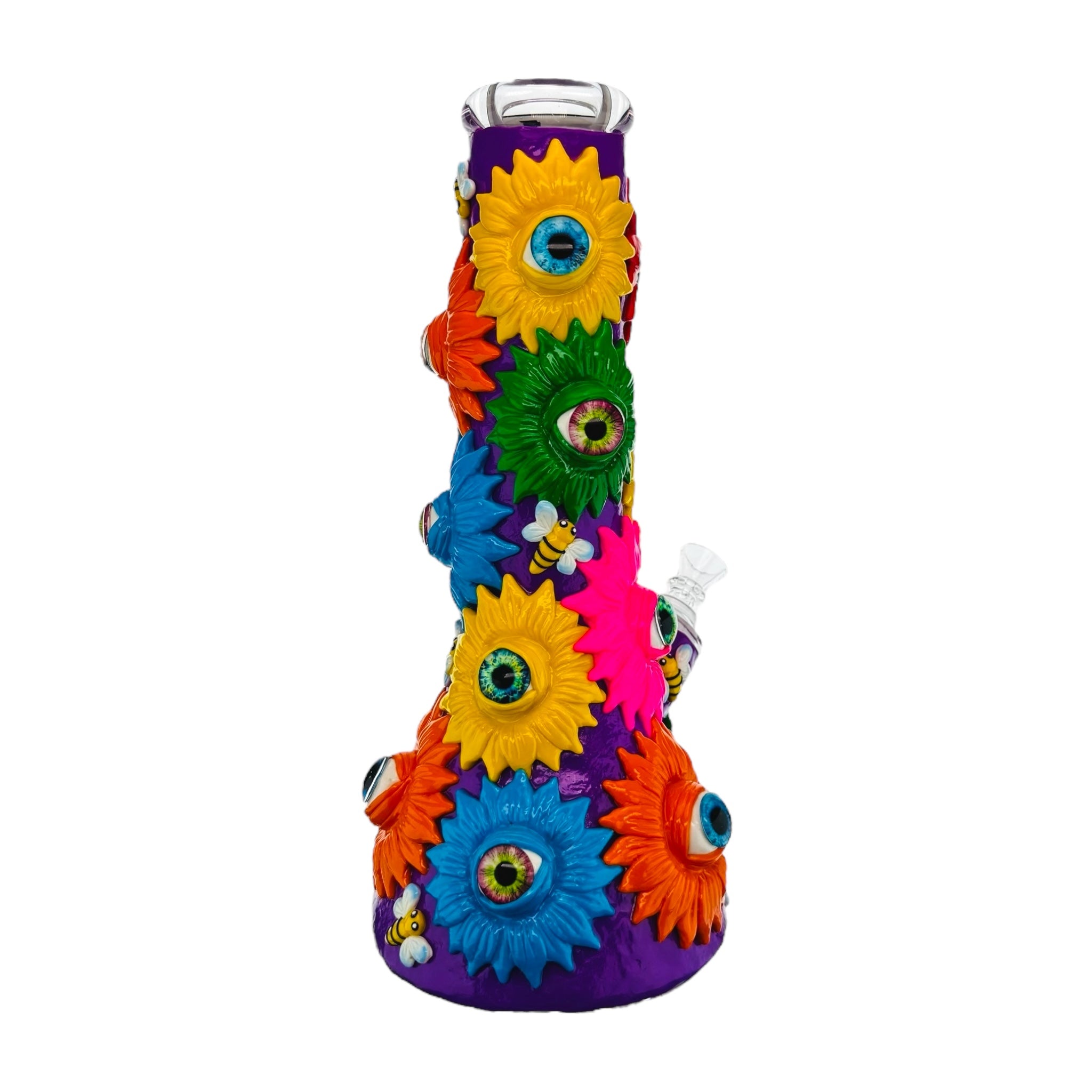 Colorful flower-patterned smoking device on a white background