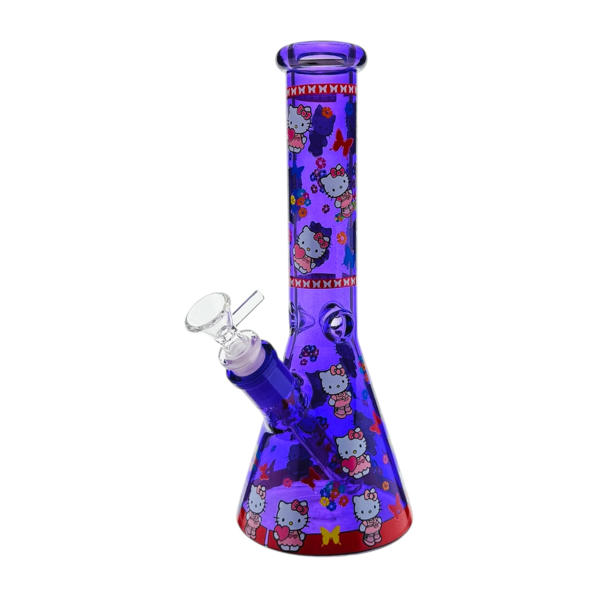 Glass water pipe with Hello Kitty design on a white background