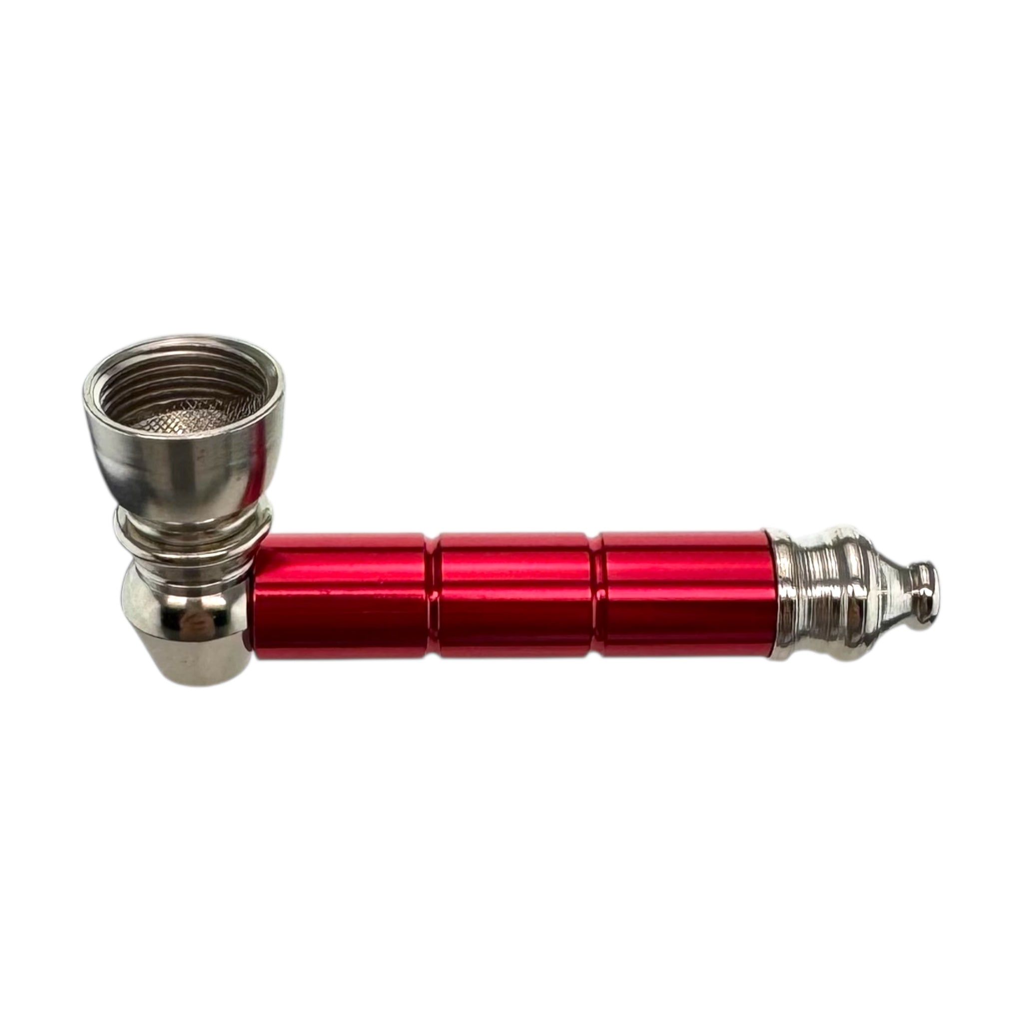 Metal Hand Pipes - Silver & Red Basic Aluminum Metal Pipe With Small Chamber