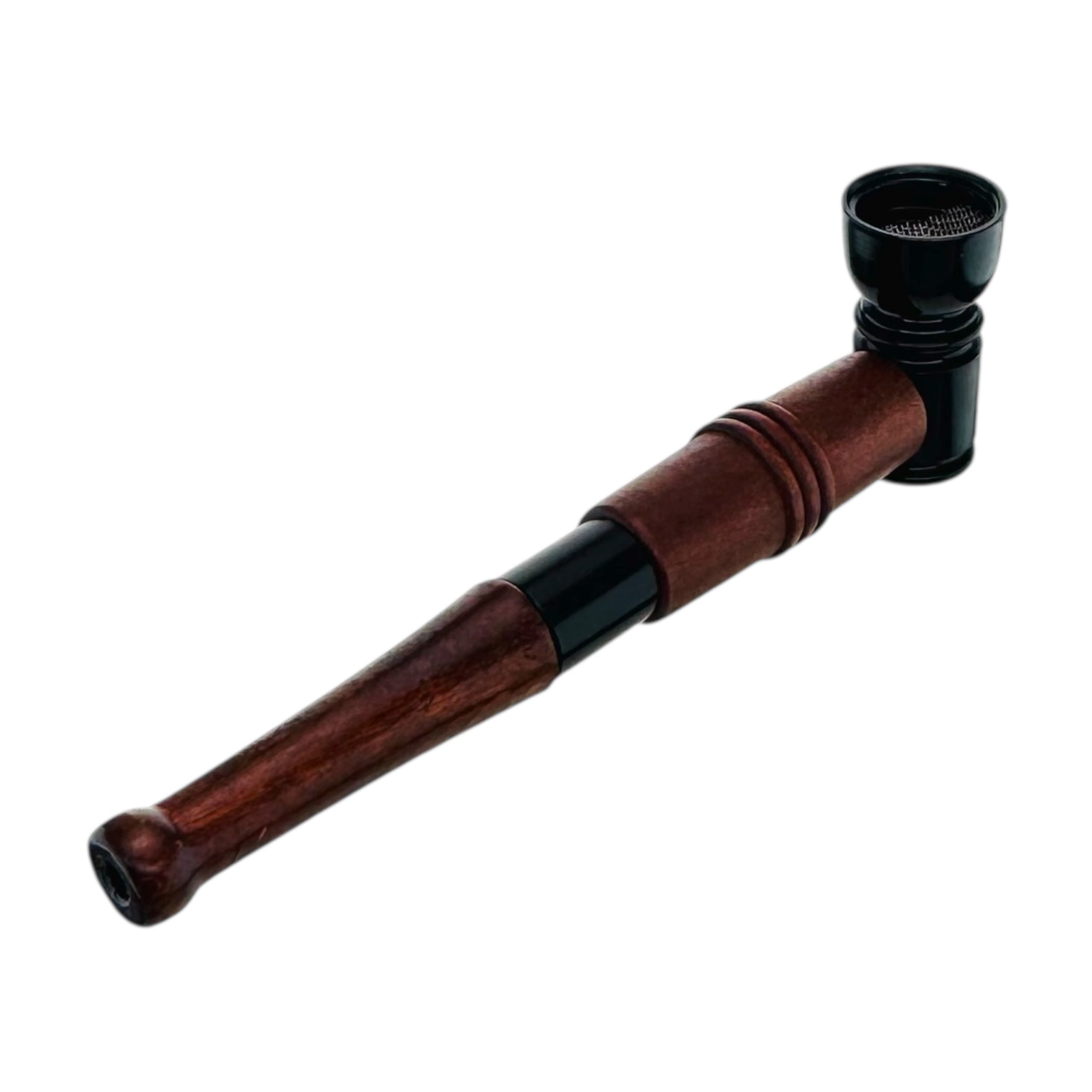 Simple Long Stem Wood And Metal Smoking Pipe on white back ground